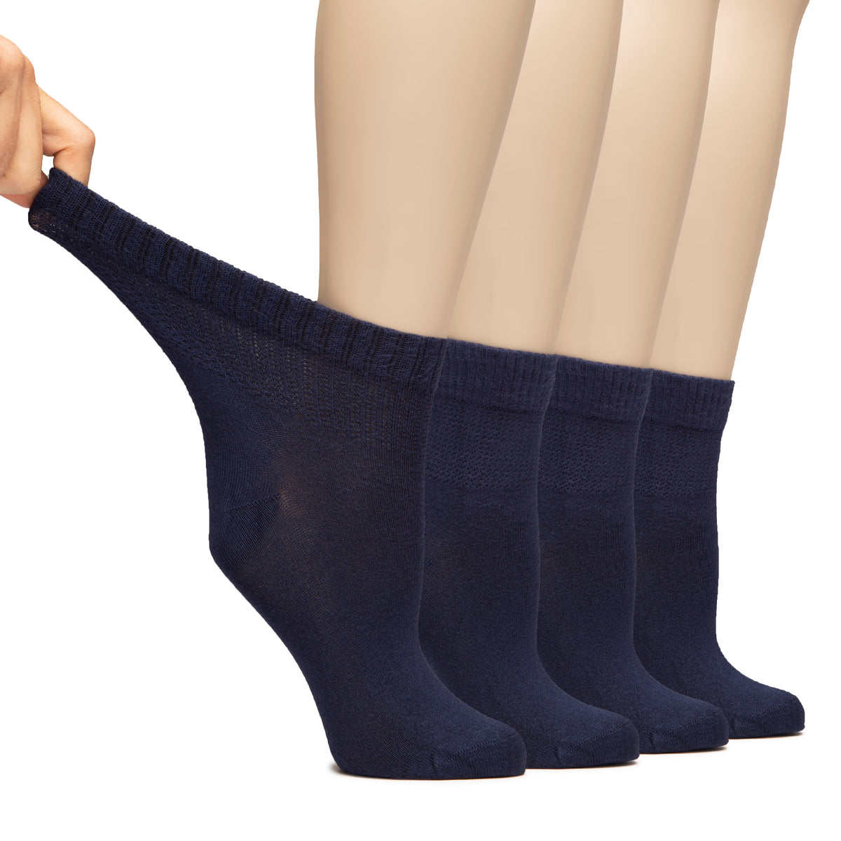 Hugh Ugoli Lightweight Women's Diabetic Ankle Socks Bamboo Thin Socks Seamless Toe and Non-Binding Top, 4 Pairs, , Shoe Size: 6-9/10-12 | Shoe Size: 10-12 | Navy Blue