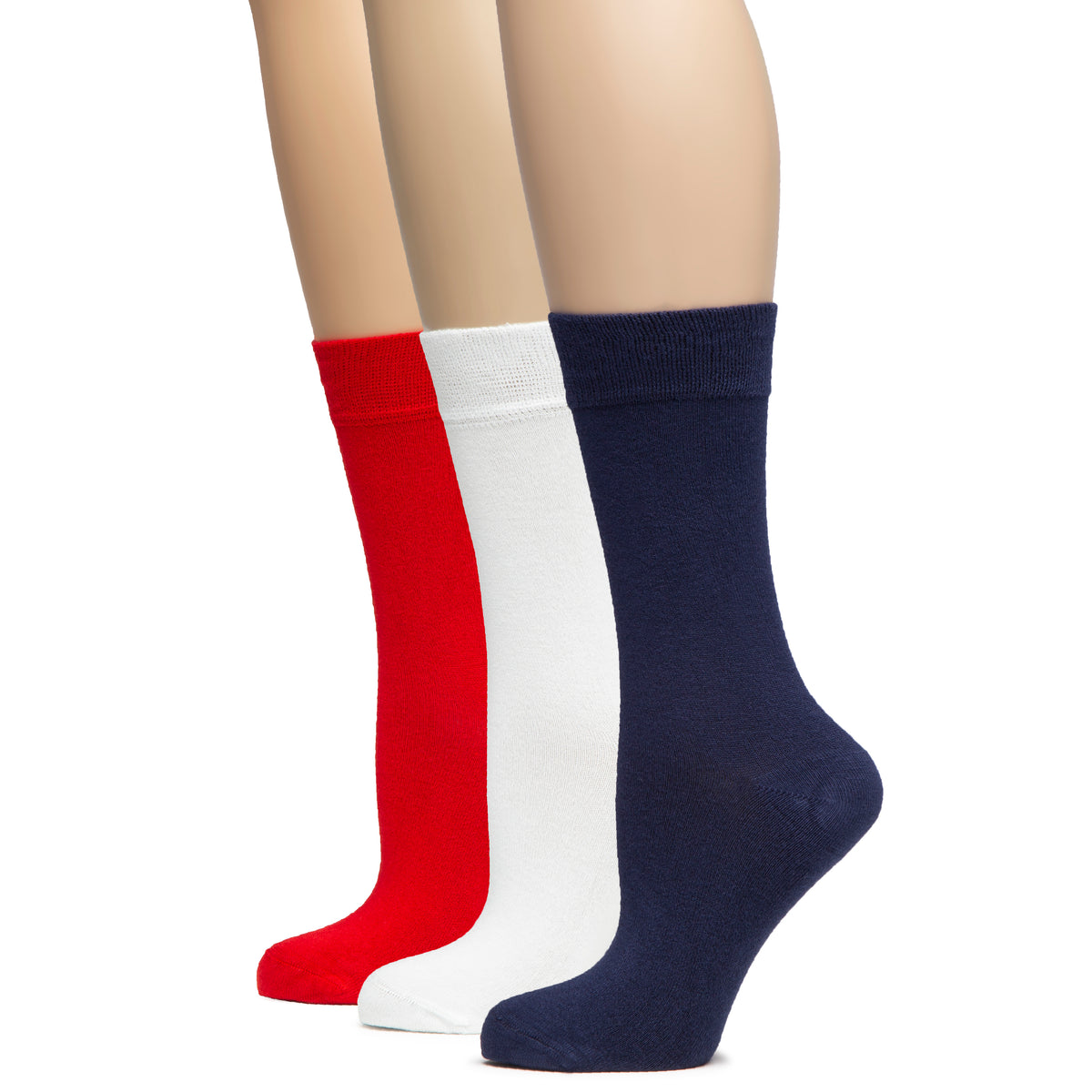 Elevate your sock game with these bamboo crew socks for women in red, white, and blue. Comfortable and stylish.
