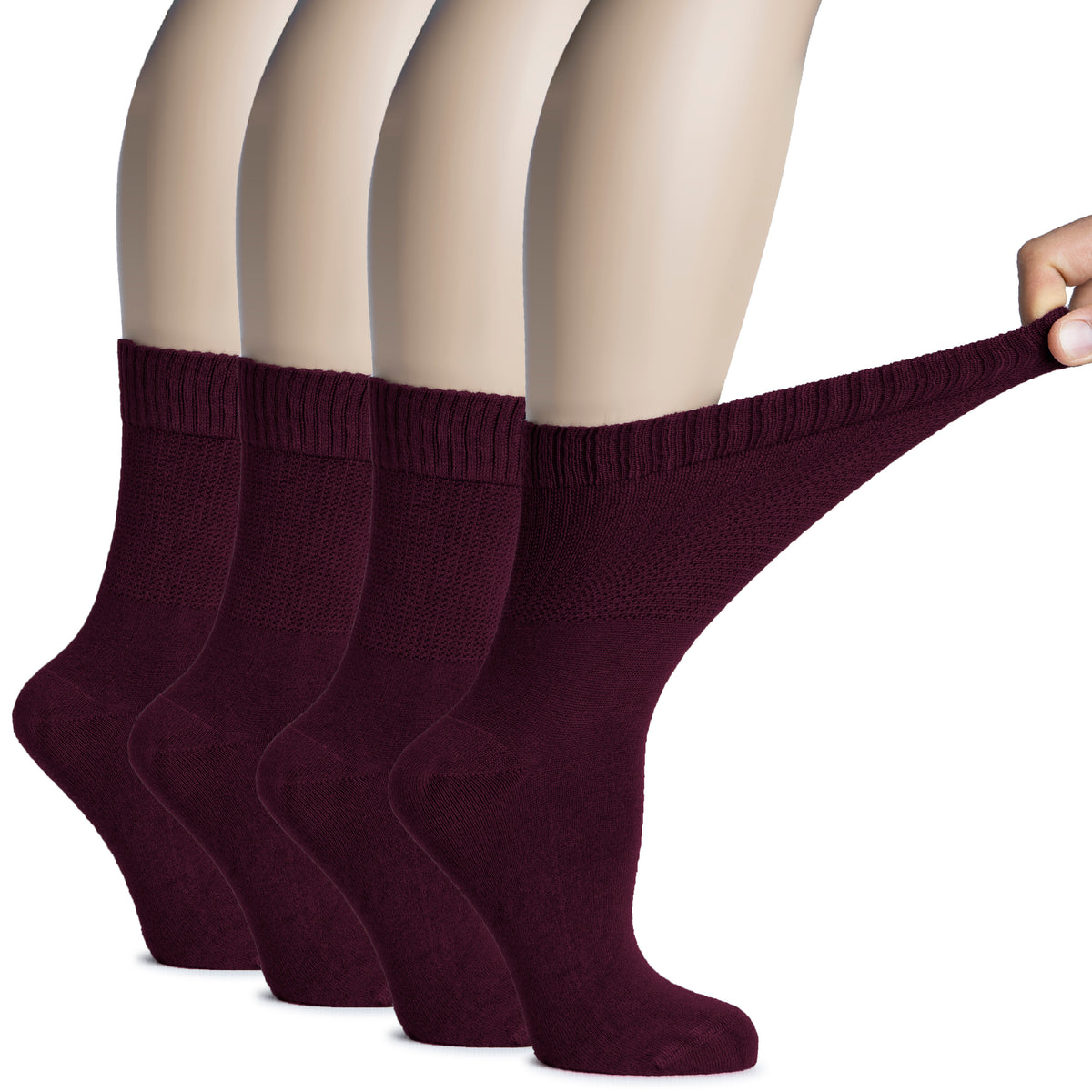 Hugh Ugoli Women's Bamboo Diabetic Crew Thin Socks With Seamless Toe, Soft Socks For Pregnant Women & Elderly People, 4 Pairs | Shoe Size: 9-12 | Black