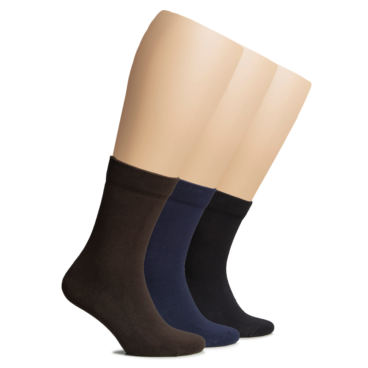 The image displays three sets of women's socks in distinct colors - brown, blue, and black. These are Women's Winter Cotton Crew Socks.
