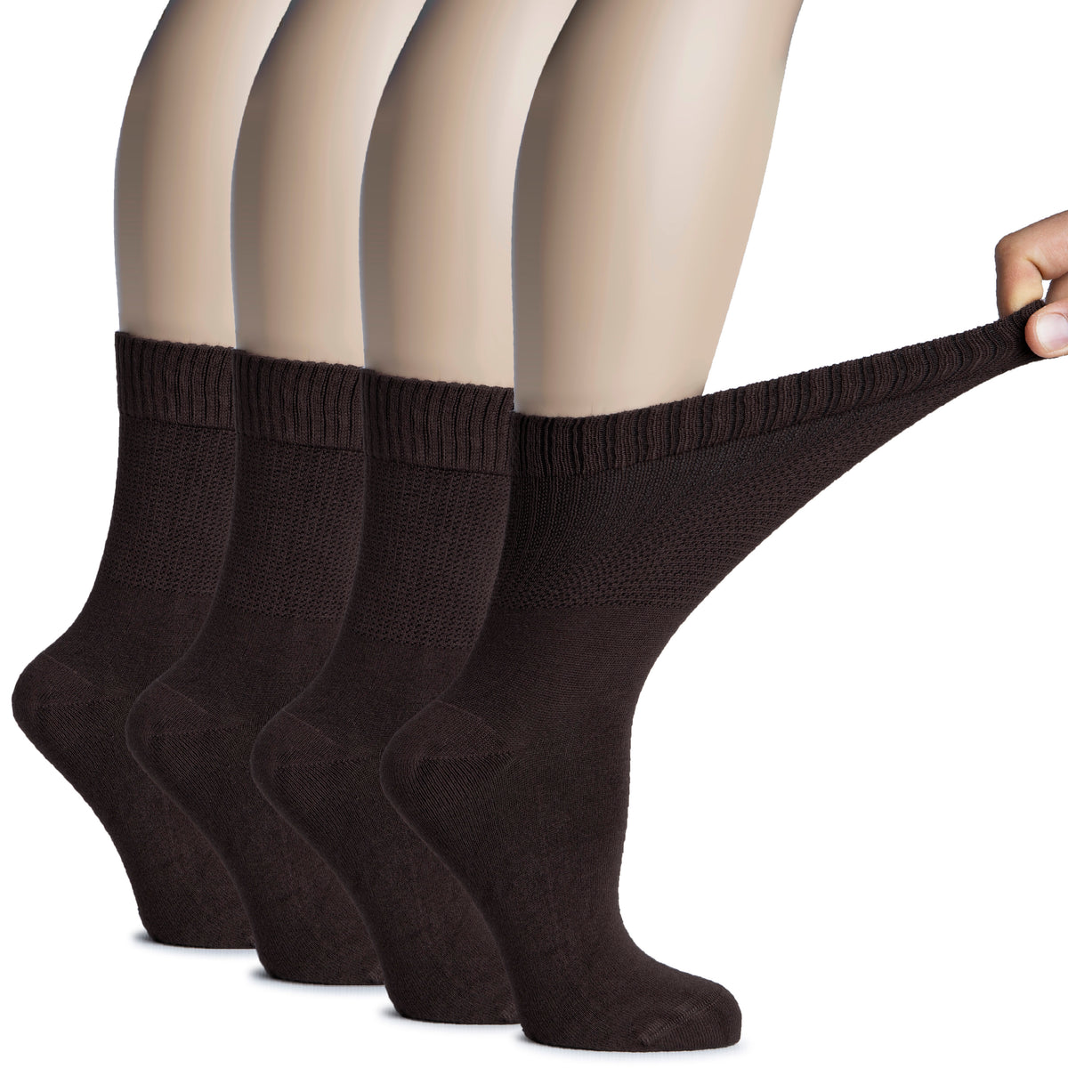 Hugh Ugoli Women's Bamboo Diabetic Crew Thin Socks With Seamless Toe, Soft Socks For Pregnant Women & Elderly People, 4 Pairs | Shoe Size: 9-12 | Burgundy