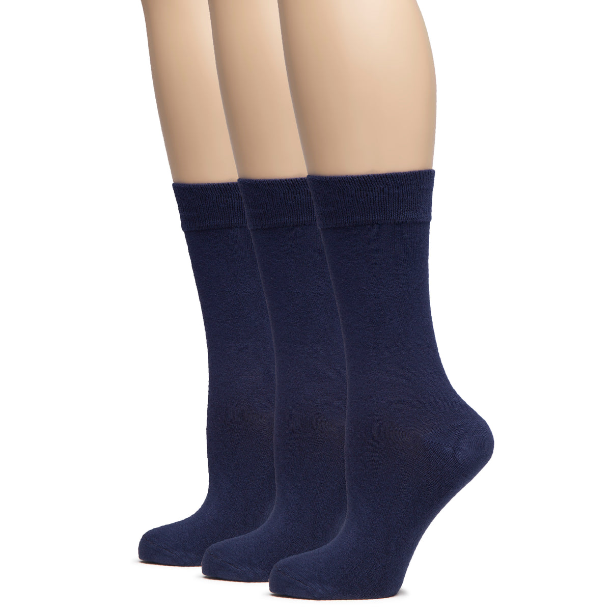 Hugh Ugoli Women's Bamboo Dress Socks Crew Soft Comfy Seamless Toe, 3 Pairs, Shoe Size: 5-8/9-11 | Shoe Size: 9-11 | Navy Blue