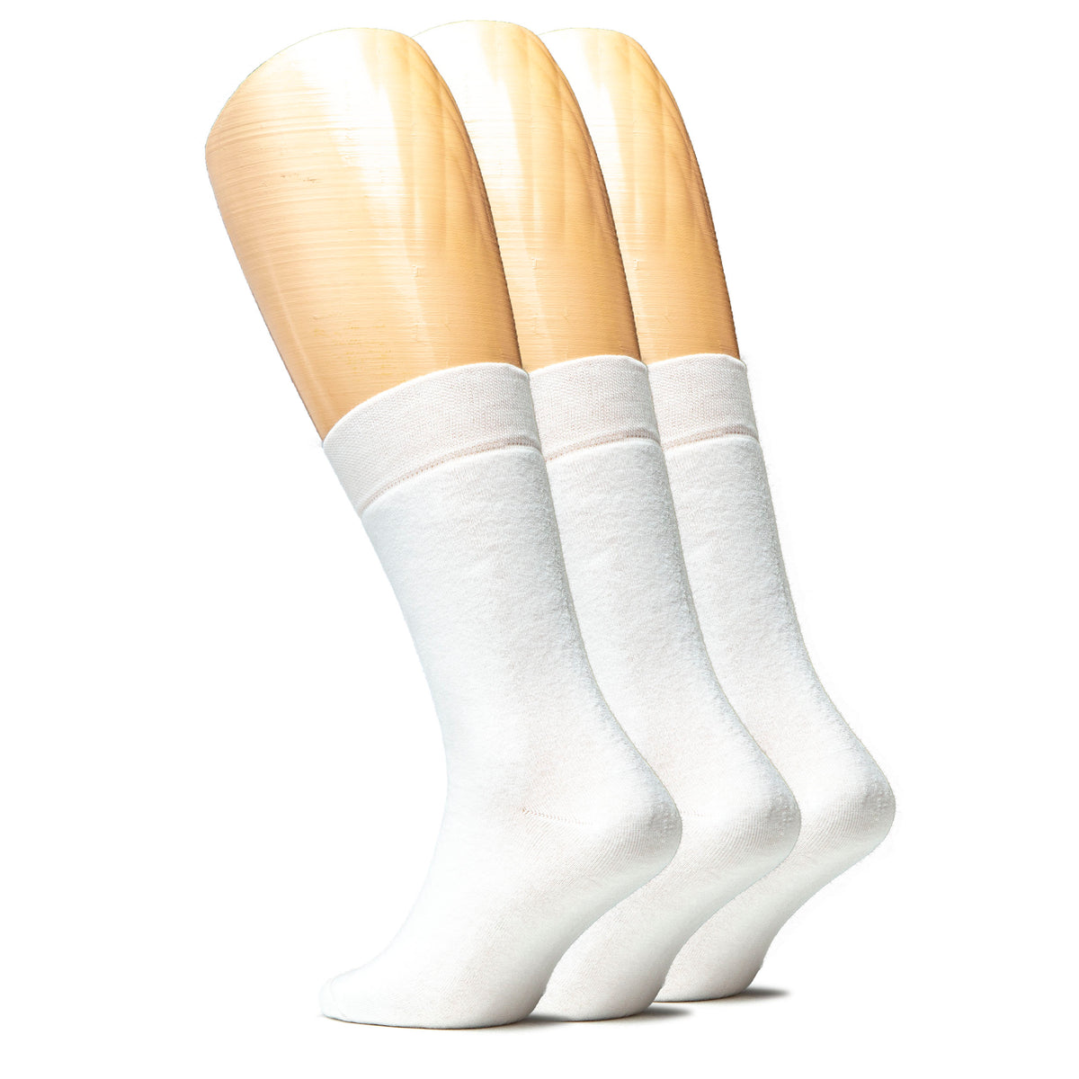 A mannequin displays three pairs of Men's Cotton Full Cushion Ankle Socks in white, perfect for everyday wear.