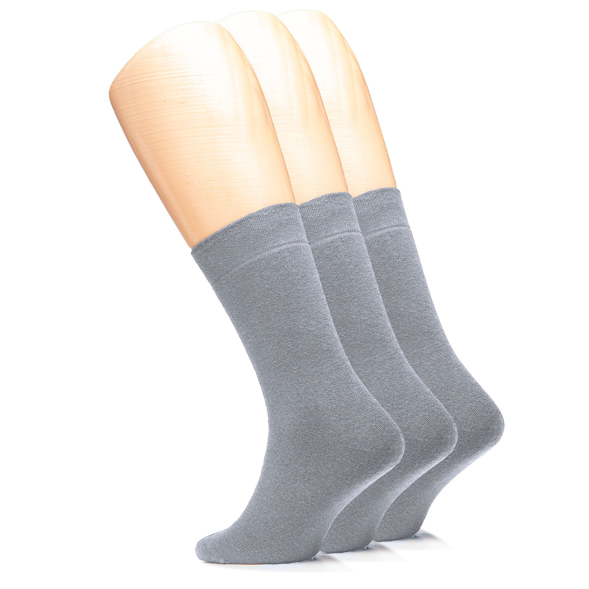 This mannequin displays three pairs of Men's Cotton Full Cushion Ankle Socks in grey, perfect for any occasion.