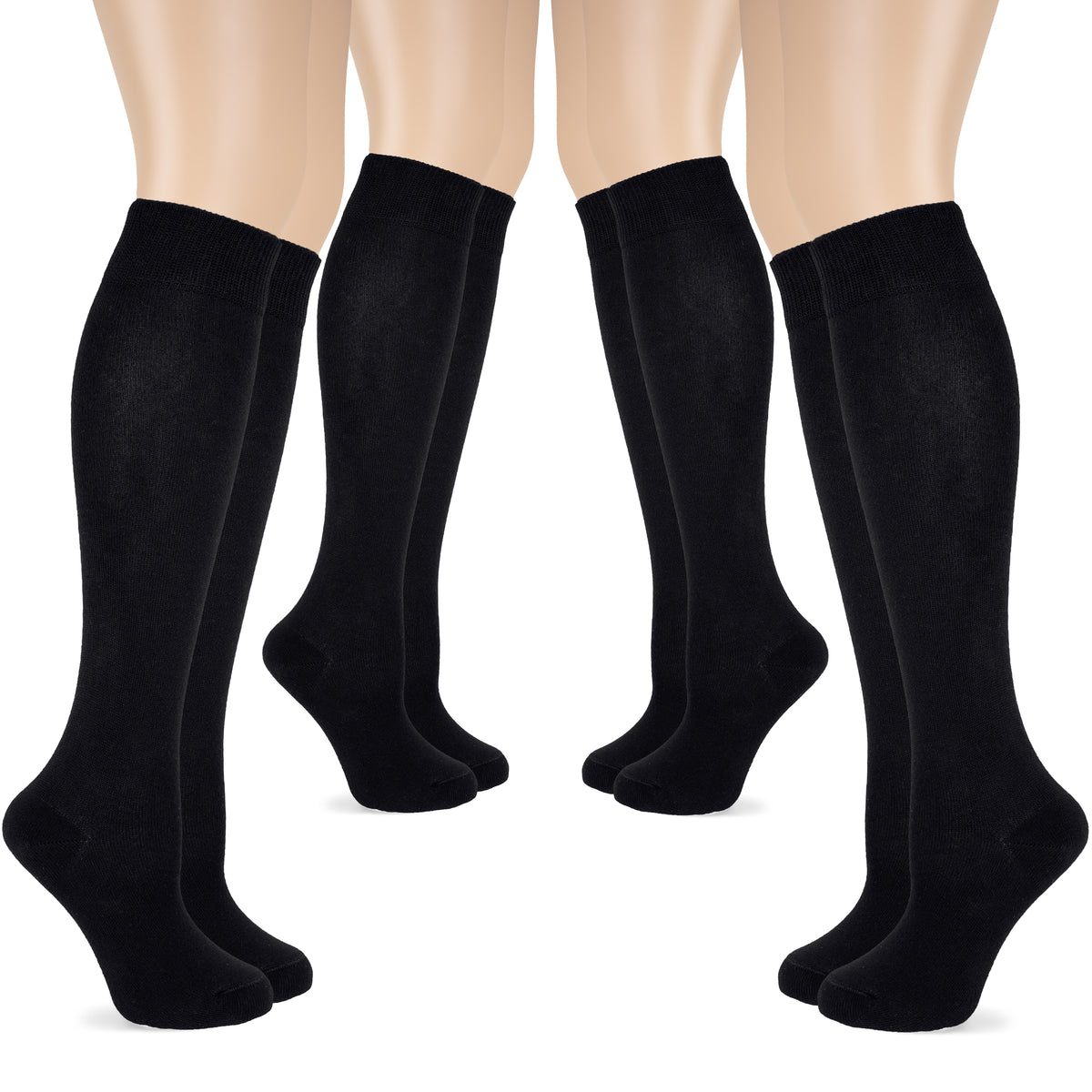 Stay comfortable and stylish with these women's knee-high cotton socks in classic black, sold in a set of four.