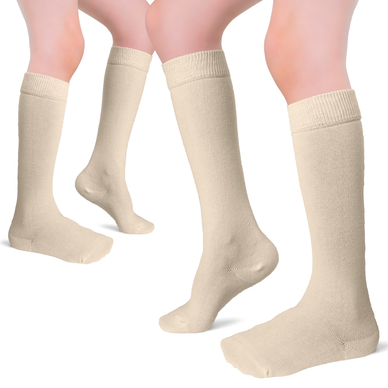 Kids' Plain Cotton Dress Knee-High Socks, 4 Pairs