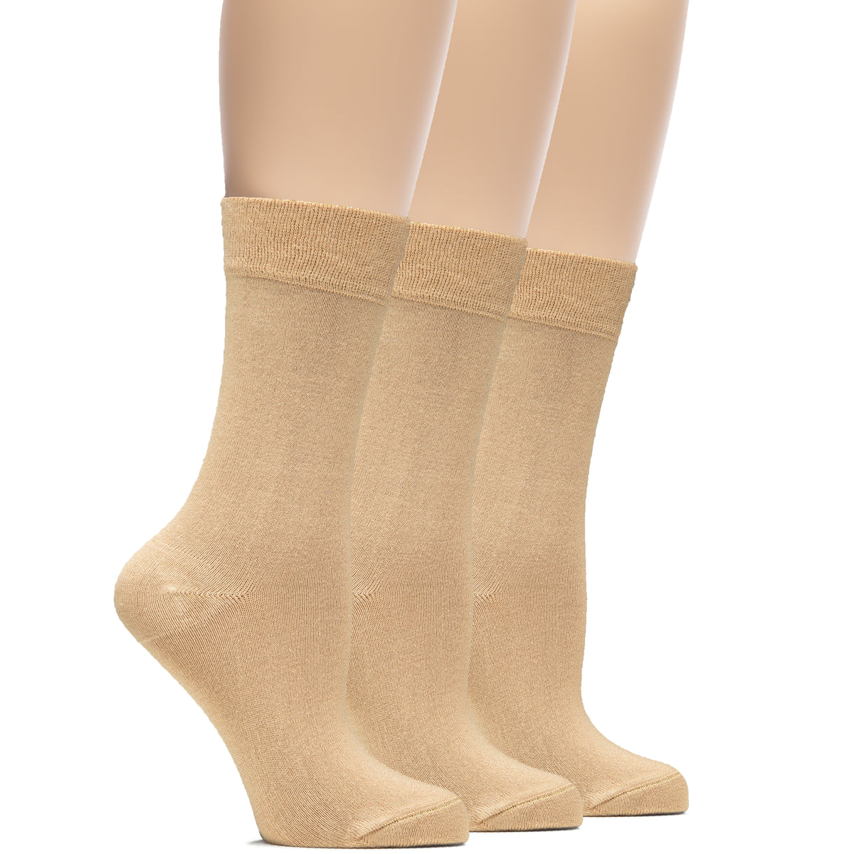 Elevate your sock game with these women's beige bamboo crew socks, designed for ultimate softness and durability.