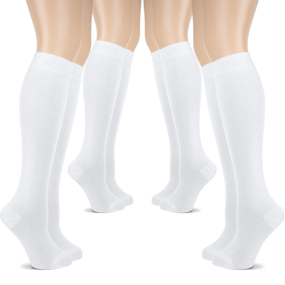 Women's Knee-High Cotton Dress Plain Socks, 4 Pairs