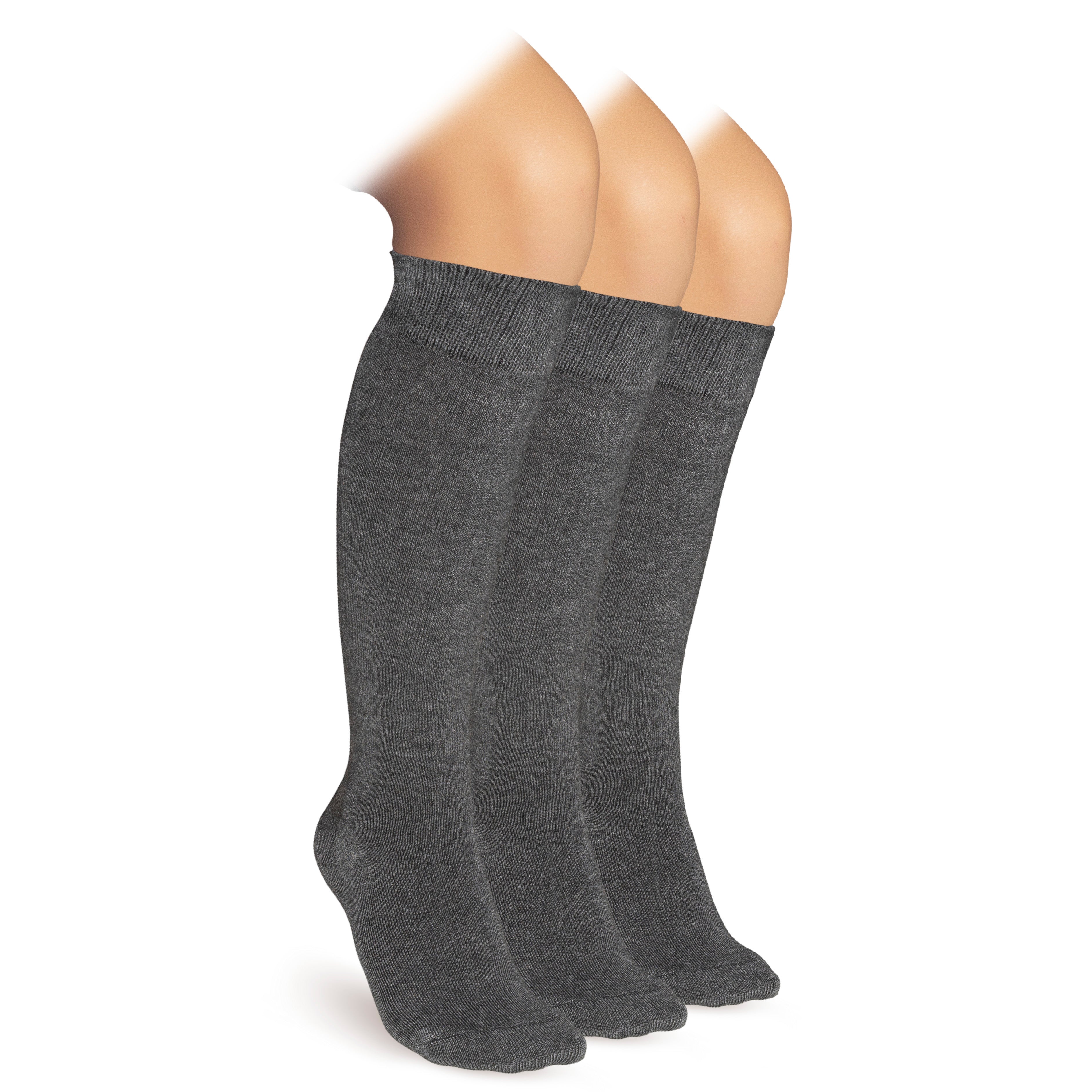 Hugh Ugoli Kids Bamboo School Socks | Knee High School Uniform Socks for Girls & Boys | Comfort Seam, 3 Pairs, Years: 3-4/5-6/7-8/9-11/12-14 | 12-14 Years | Melange Grey