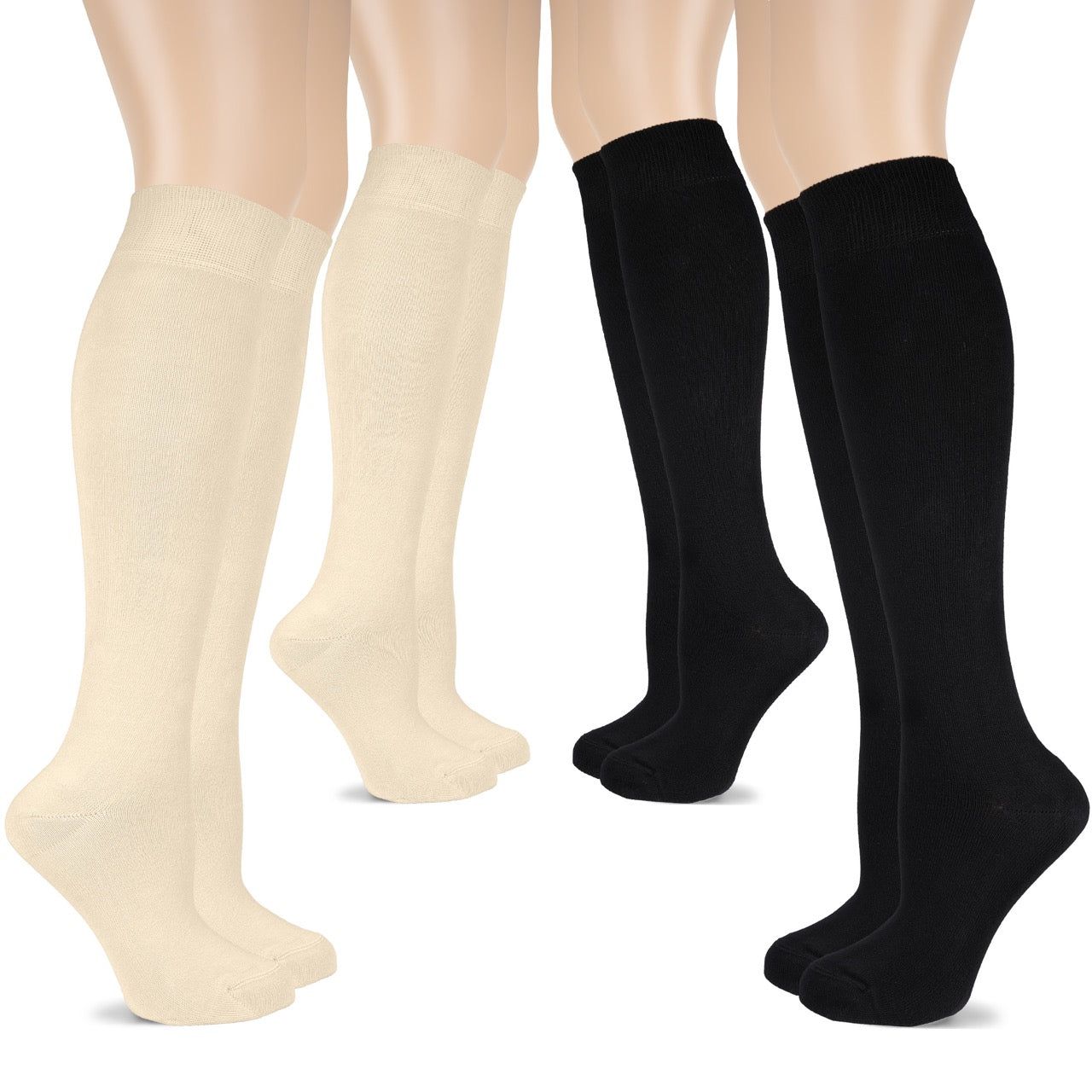 Women's Knee-High Cotton Dress Plain Socks (4 Pairs) – Hugh