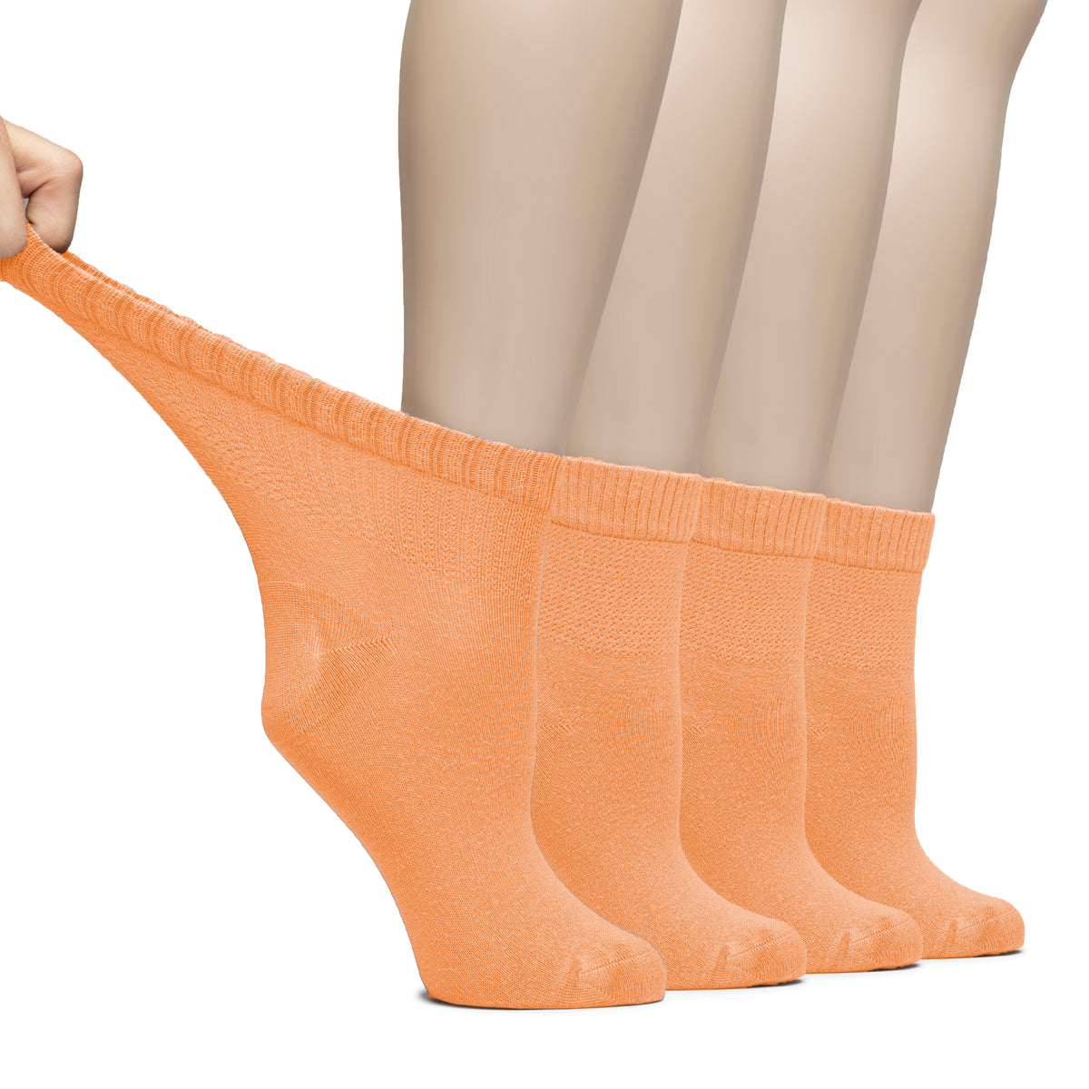 Hugh Ugoli Lightweight Women's Diabetic Ankle Socks Bamboo Thin Socks Seamless Toe and Non-Binding Top, 4 Pairs, , Shoe Size: 6-9/10-12 | Shoe Size: 10-12 | Peach Orange