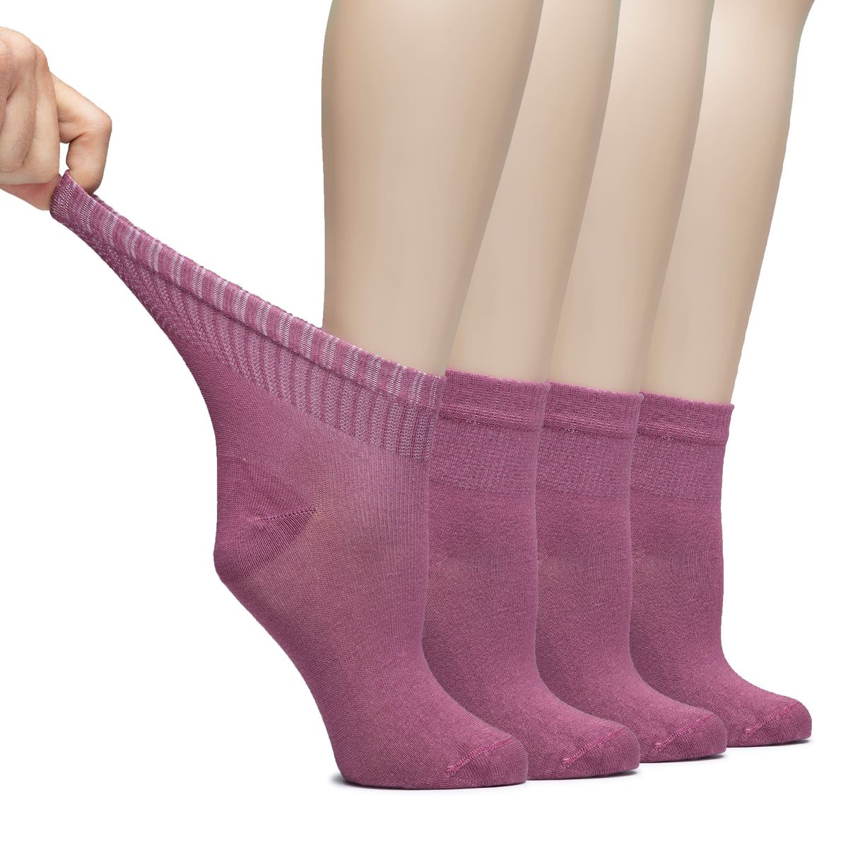 Hugh Ugoli Lightweight Women's Diabetic Ankle Socks Bamboo Thin Socks Seamless Toe and Non-Binding Top, 4 Pairs, , Shoe Size: 6-9/10-12 | Shoe Size: 10-12 | Rose Wood
