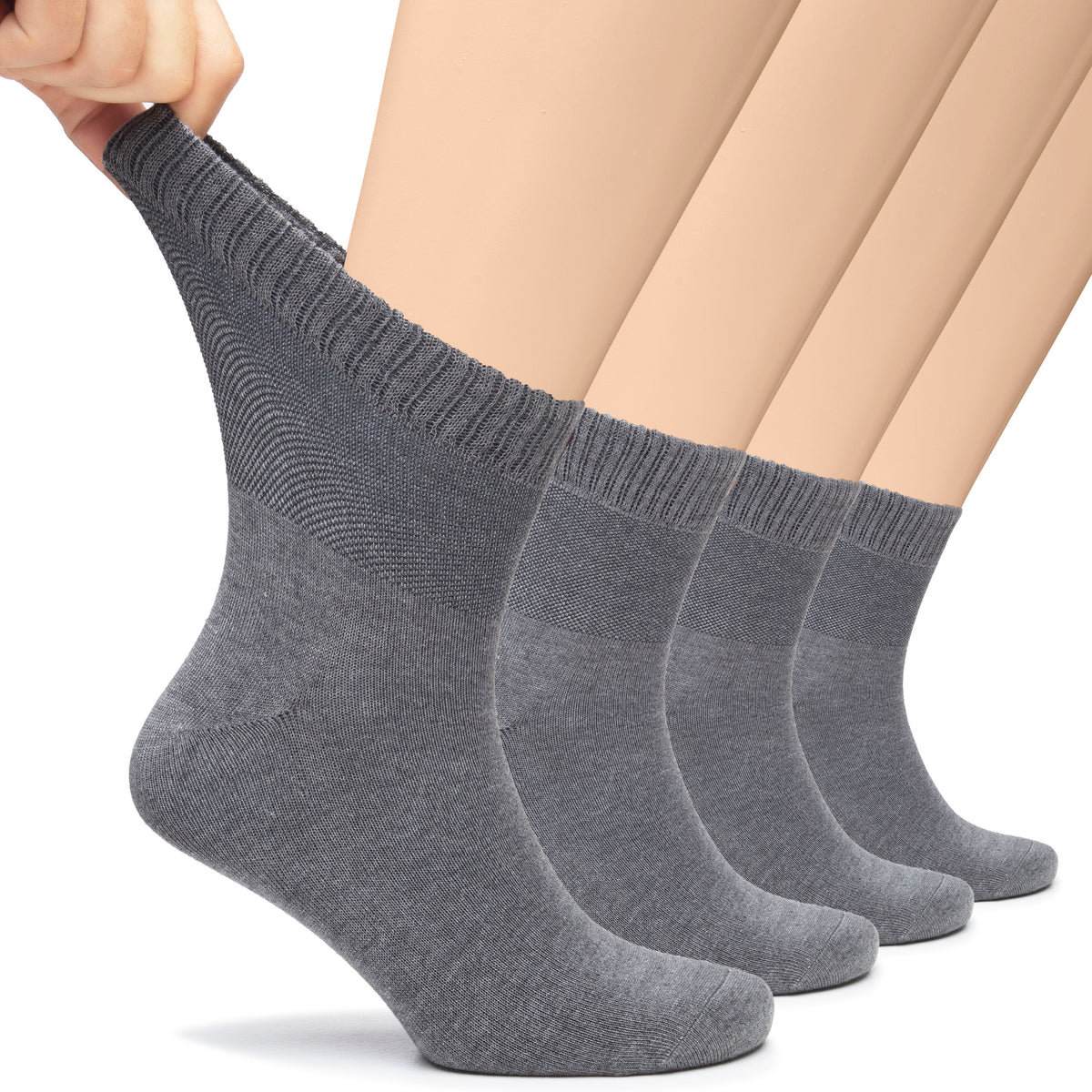Hugh Ugoli Lightweight Men's Diabetic Ankle Socks Bamboo Thin Socks Seamless Toe and Non-Binding Top, 4 Pairs, Shoe Size 8-11/11-13 | Shoe Size: 8-11 | Melange Gray