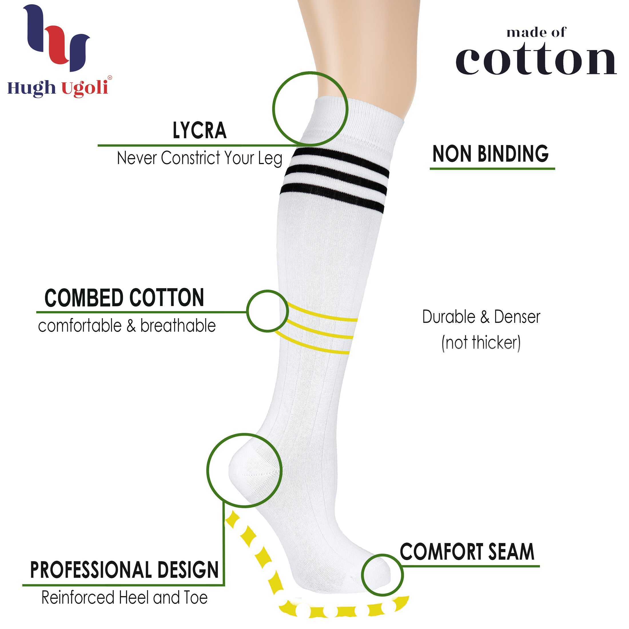 Women's Striped Cotton Dress Knee-High Socks, 4 Pairs