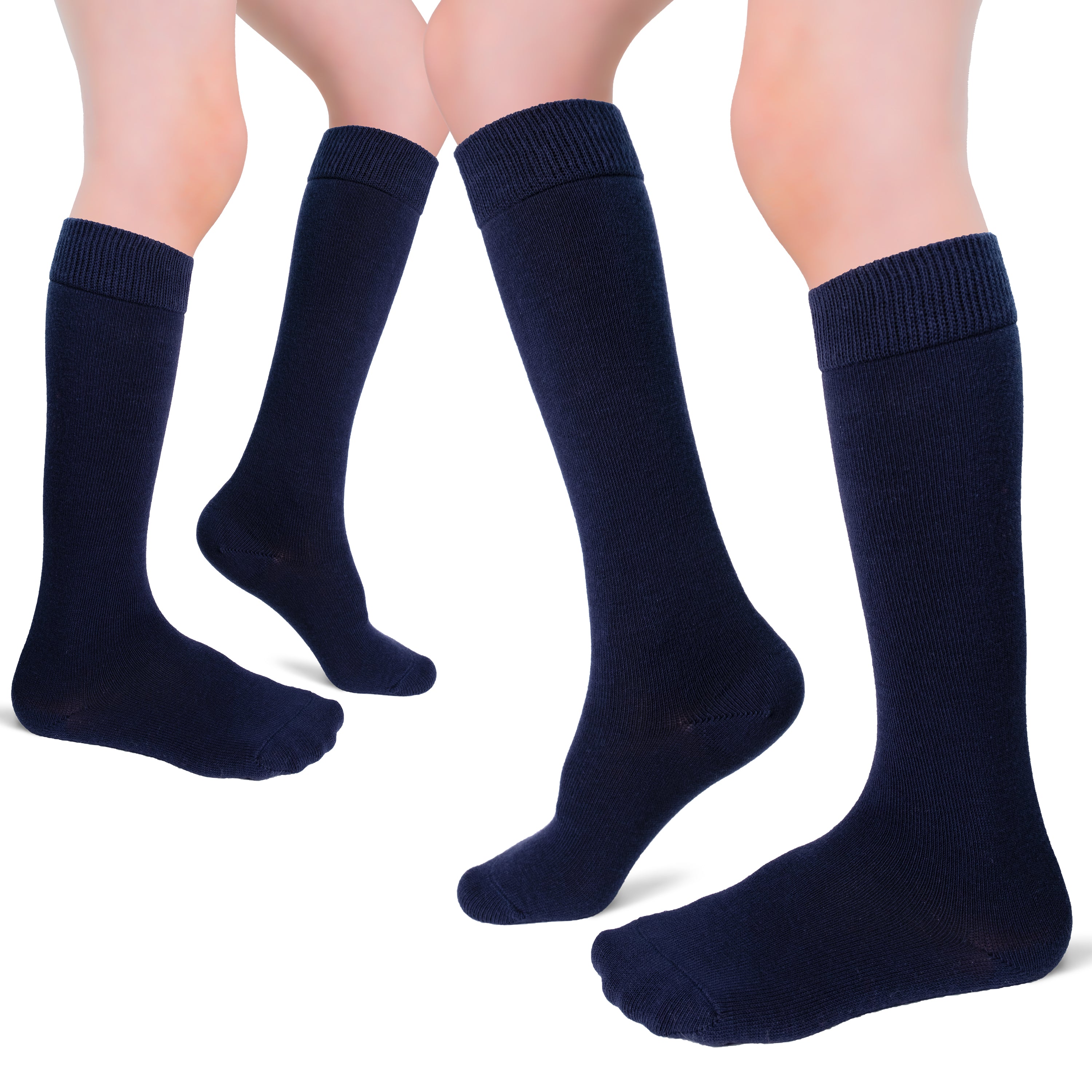 Kids' Plain Cotton Dress Knee-High Socks, 4 Pairs