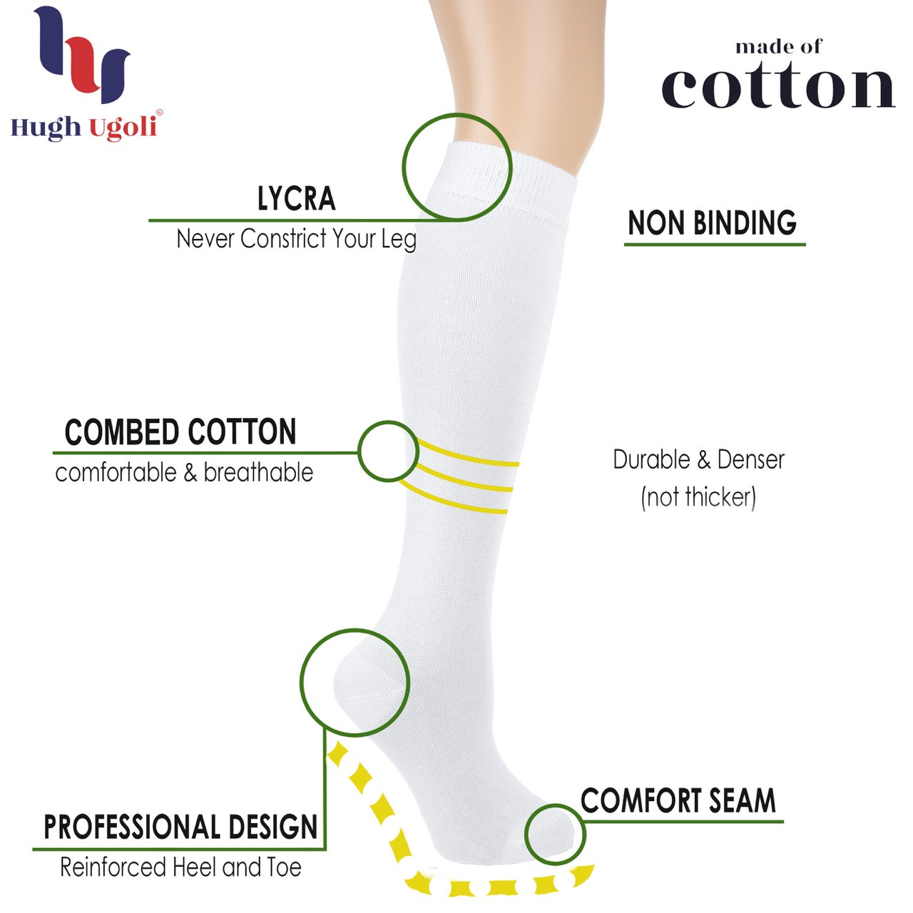 Women's Cotton Knee-High Dress Socks,Moisture Wicking, Breathable, 4 Pairs