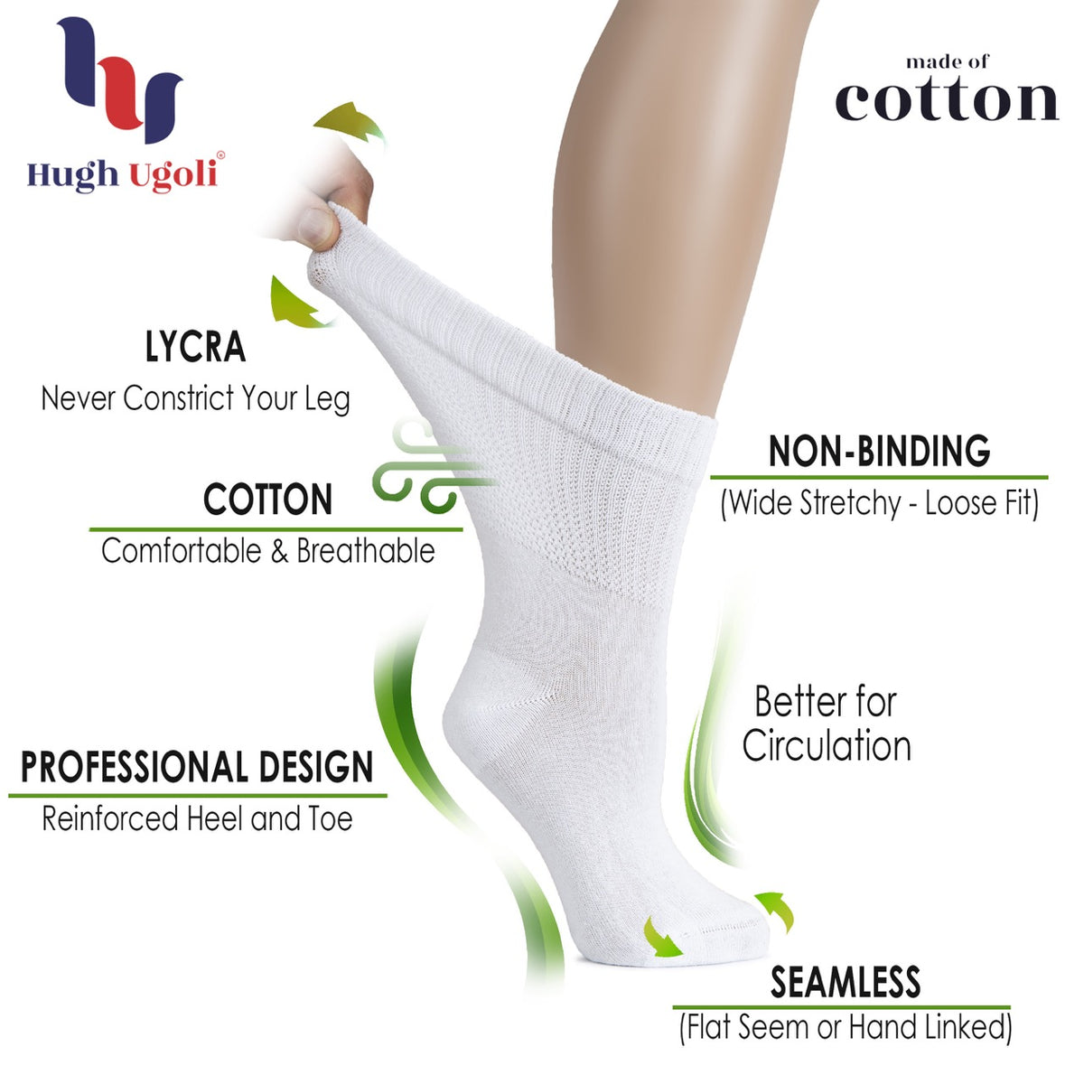 Women's Diabetic Thin Cotton Crew Socks, 4 Pairs