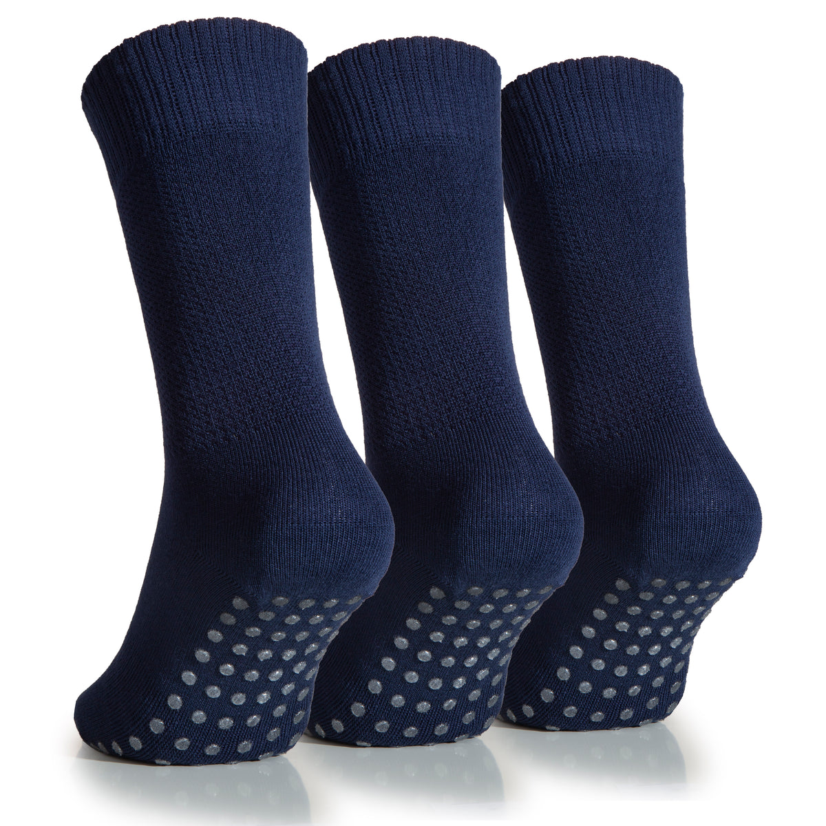 Hugh Ugoli Women's Bamboo Non Slip Grip Diabetic Socks Thin Non Skid Hospital Socks With Seamless Toe, 3 Pairs | Shoe Size: 10-12 | Light Grey