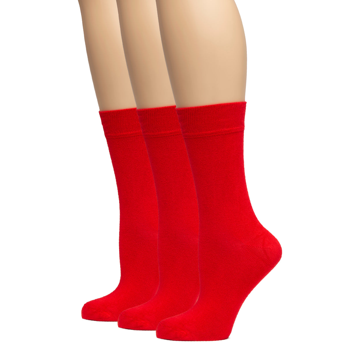 Hugh Ugoli Women's Bamboo Dress Socks Crew Soft Comfy Seamless Toe, 3 Pairs, Shoe Size: 5-8/9-11 | Shoe Size: 9-11 | Red