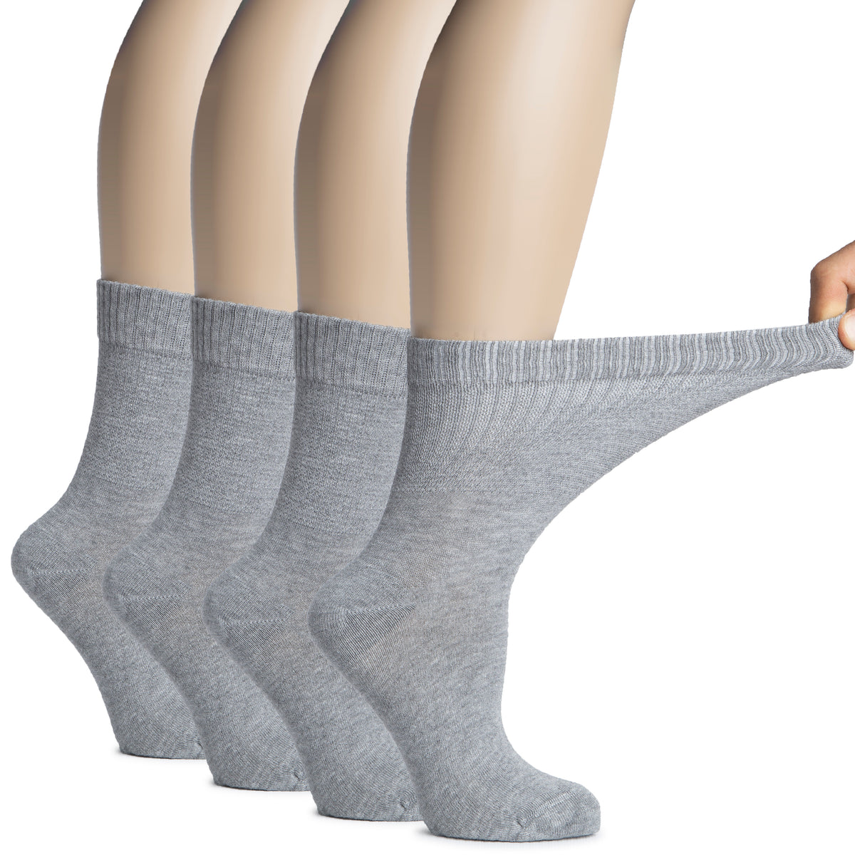 Hugh Ugoli Women's Bamboo Diabetic Crew Thin Socks With Seamless Toe, Soft Socks For Pregnant Women & Elderly People, 4 Pairs | Shoe Size: 6-9 | Light Beige
