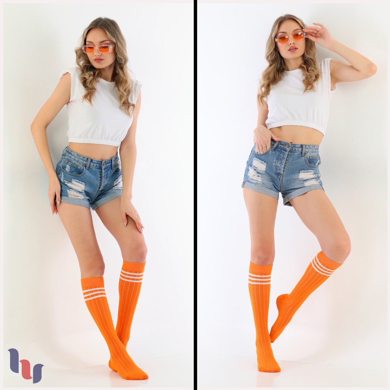 Women's Striped Cotton Dress Knee-High Socks, 4 Pairs