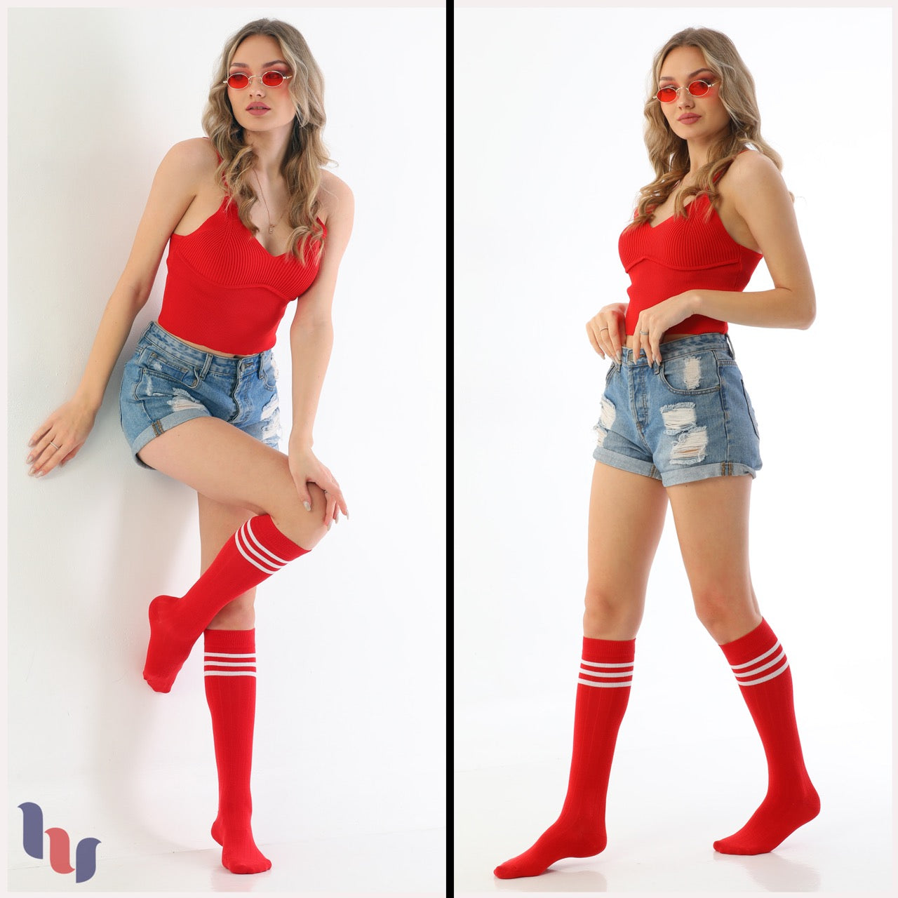 Women's Striped Cotton Dress Knee-High Socks, 4 Pairs