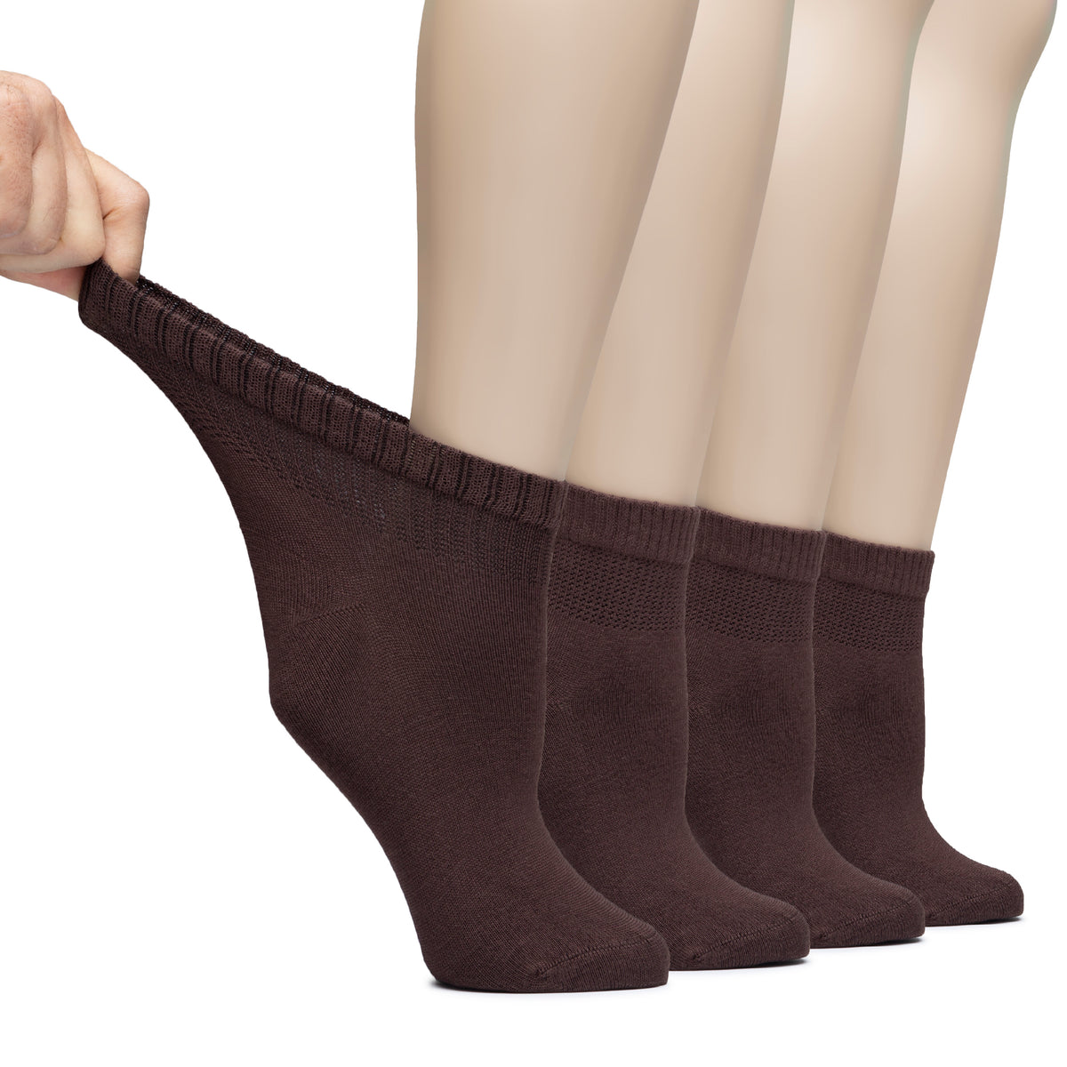 Hugh Ugoli Lightweight Women's Diabetic Ankle Socks Bamboo Thin Socks Seamless Toe and Non-Binding Top, 4 Pairs, , Shoe Size: 6-9/10-12 | Shoe Size: 10-12 | Brown