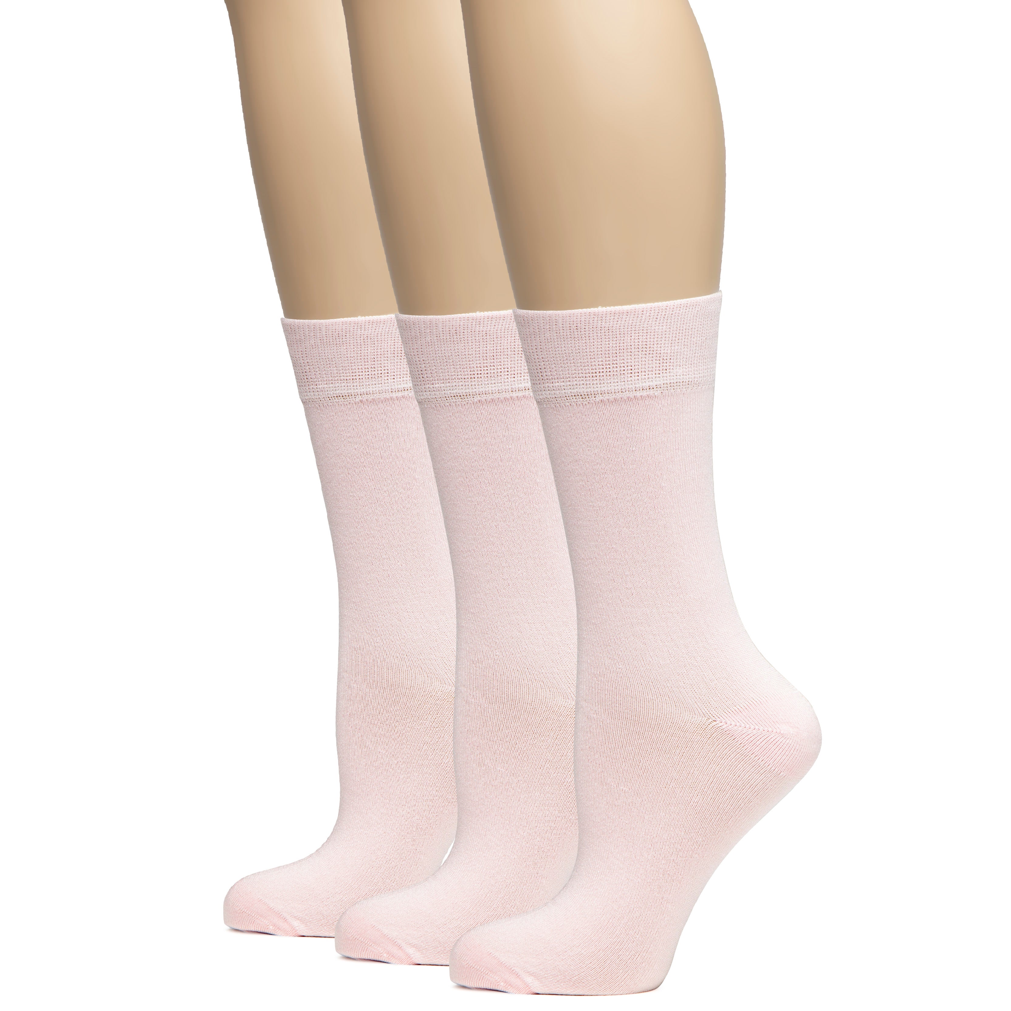 Hugh Ugoli Women's Bamboo Dress Socks Crew Soft Comfy Seamless Toe, 3 Pairs, Shoe Size: 5-8/9-11 | Shoe Size: 9-11 | Pink