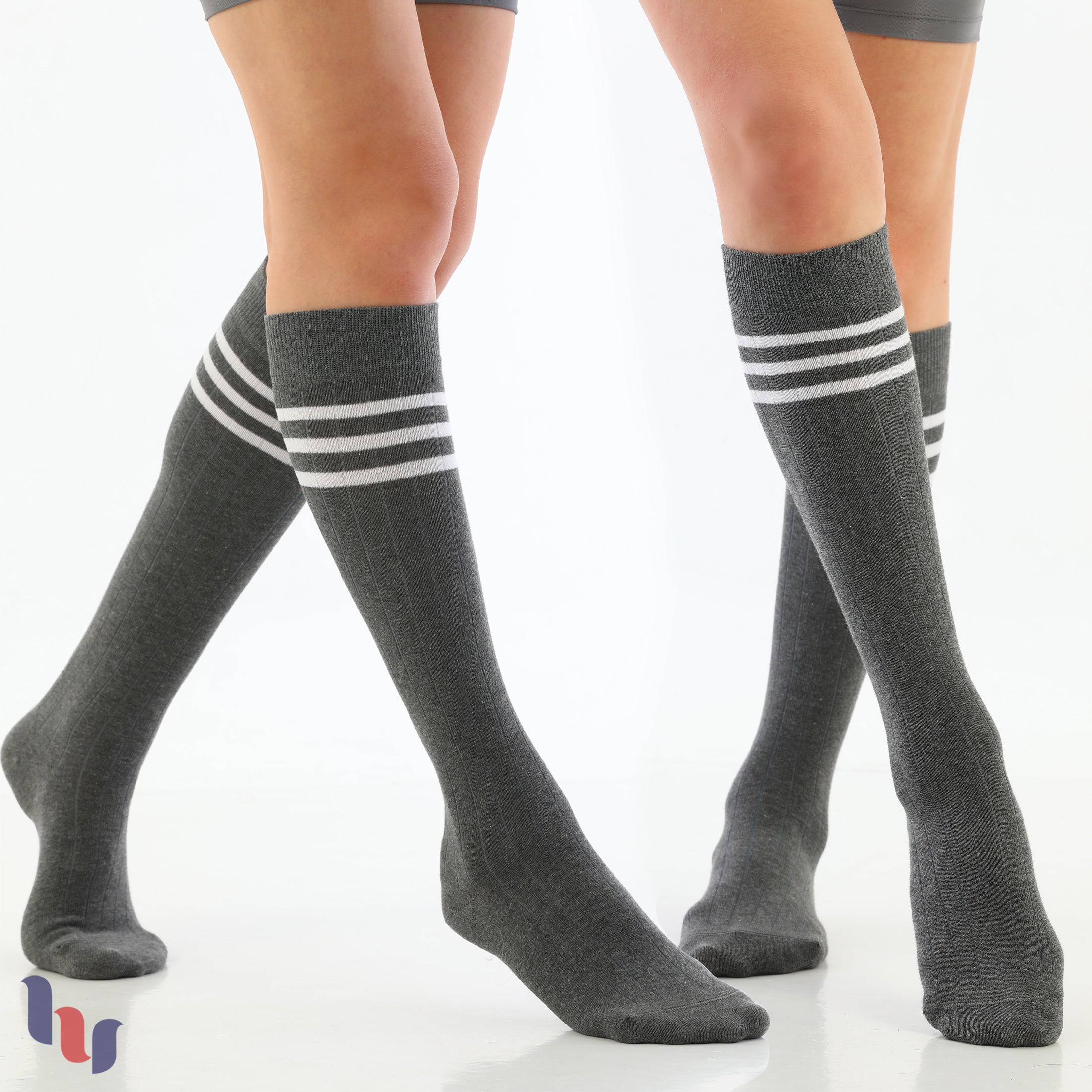 Women's Striped Cotton Dress Knee-High Socks, 4 Pairs