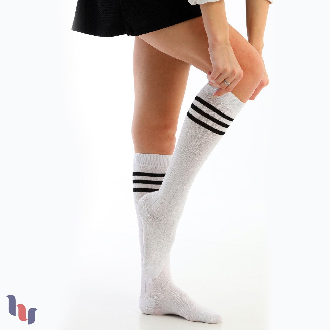 Women's Striped Cotton Dress Knee-High Socks, 4 Pairs
