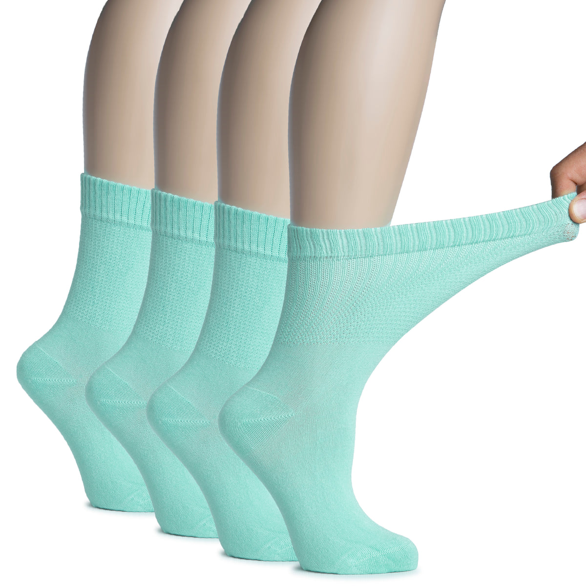 Hugh Ugoli Women's Bamboo Diabetic Crew Thin Socks With Seamless Toe, Soft Socks For Pregnant Women & Elderly People, 4 Pairs | Shoe Size: 9-12 | Navy Blue