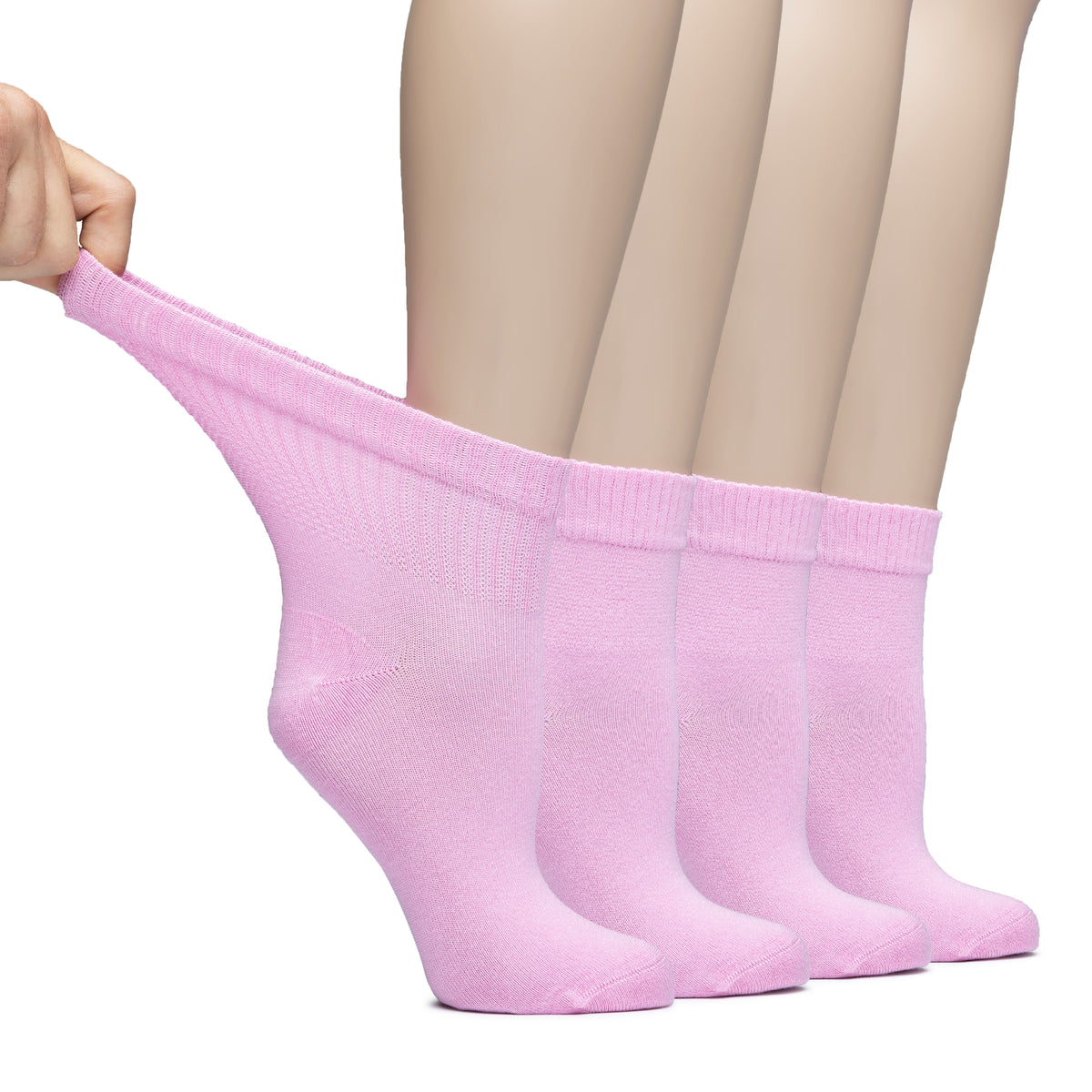 Hugh Ugoli Lightweight Women's Diabetic Ankle Socks Bamboo Thin Socks Seamless Toe and Non-Binding Top, 4 Pairs, , Shoe Size: 6-9/10-12 | Shoe Size: 10-12 | Pink