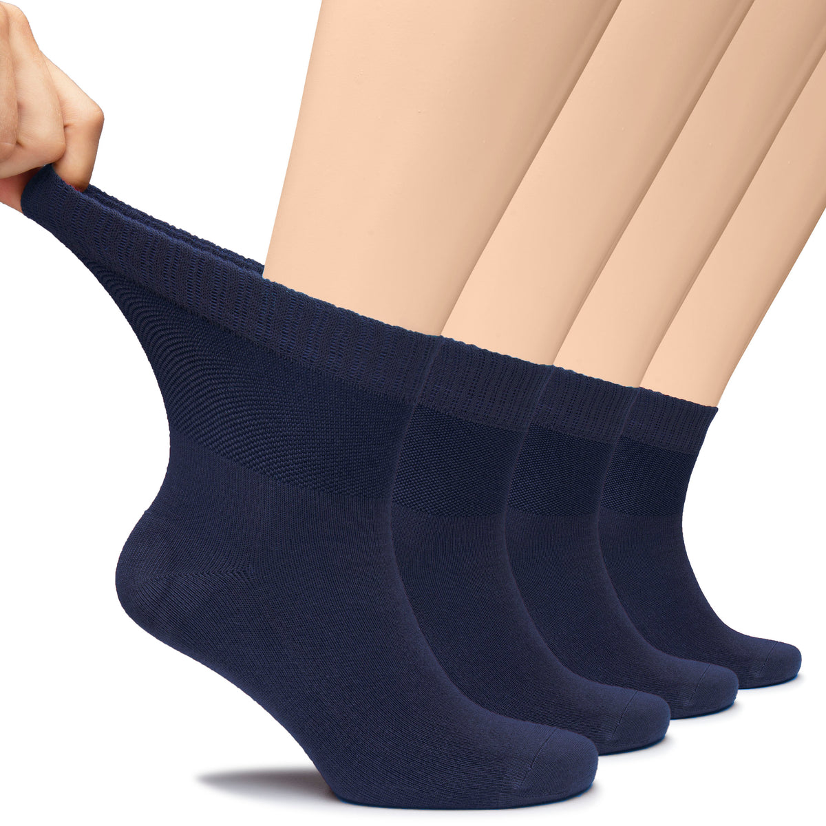 Hugh Ugoli Lightweight Men's Diabetic Ankle Socks Bamboo Thin Socks Seamless Toe and Non-Binding Top, 4 Pairs, Shoe Size 8-11/11-13 | Shoe Size: 11-13 | Melange Gray