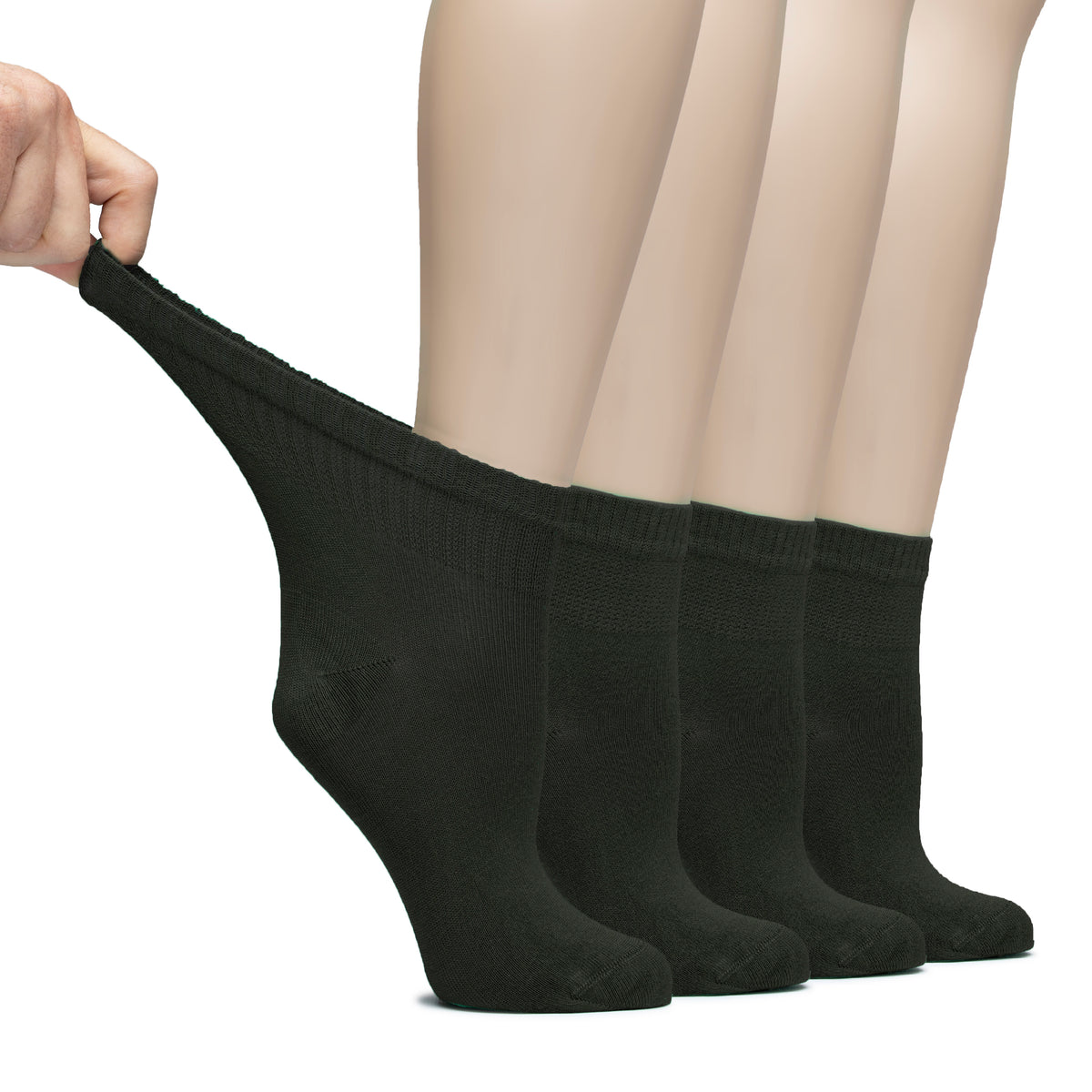 Hugh Ugoli Lightweight Women's Diabetic Ankle Socks Bamboo Thin Socks Seamless Toe and Non-Binding Top, 4 Pairs, , Shoe Size: 6-9/10-12 | Shoe Size: 10-12 | Dark Forest Green