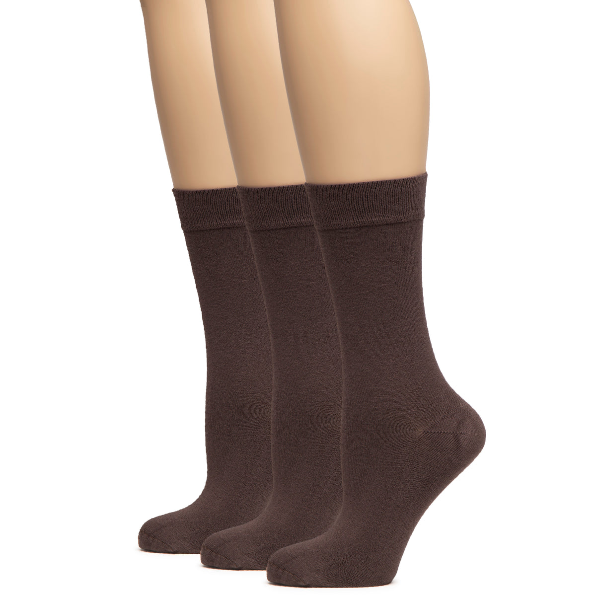 Hugh Ugoli Women's Bamboo Dress Socks Crew Soft Comfy Seamless Toe, 3 Pairs, Shoe Size: 5-8/9-11 | Shoe Size: 9-11 | Brown