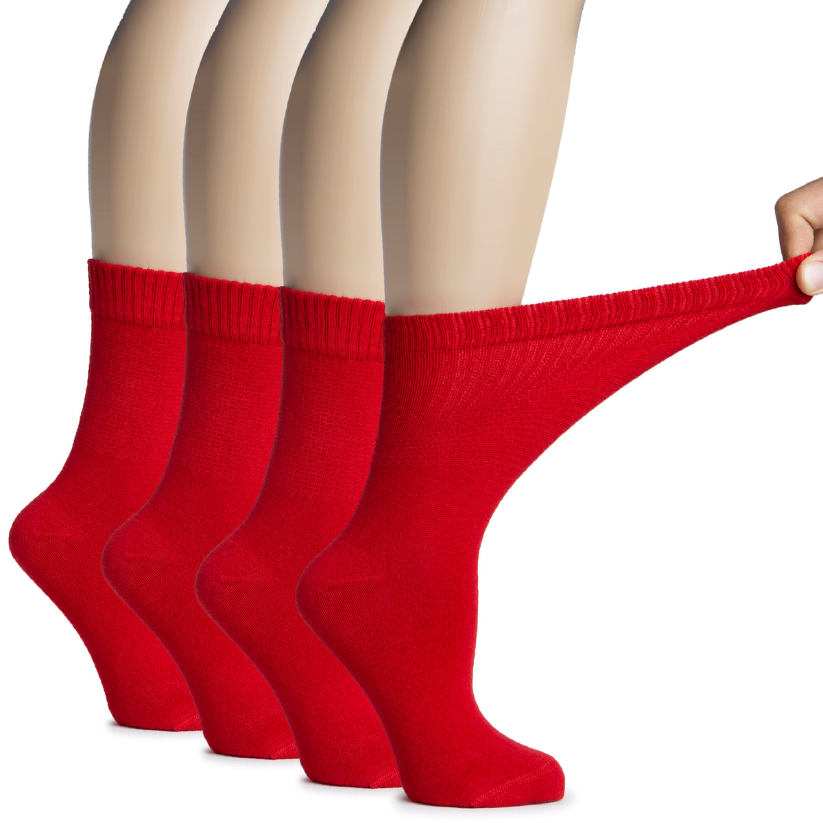 Hugh Ugoli Women's Bamboo Diabetic Crew Thin Socks With Seamless Toe, Soft Socks For Pregnant Women & Elderly People, 4 Pairs | Shoe Size: 9-12 | Pink