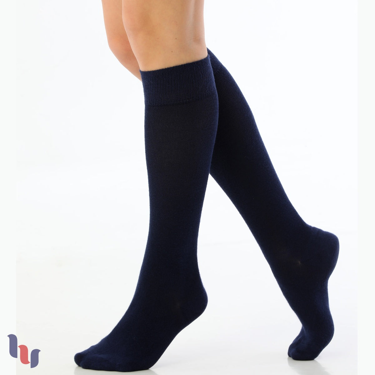 Women's Knee-High Cotton Dress Plain Socks, 4 Pairs