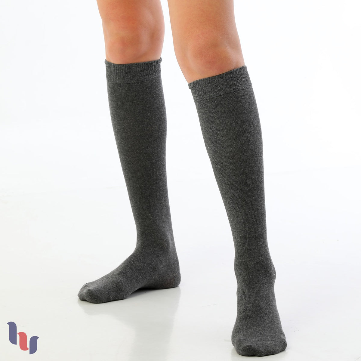 Women's Knee-High Cotton Dress Plain Socks, 4 Pairs