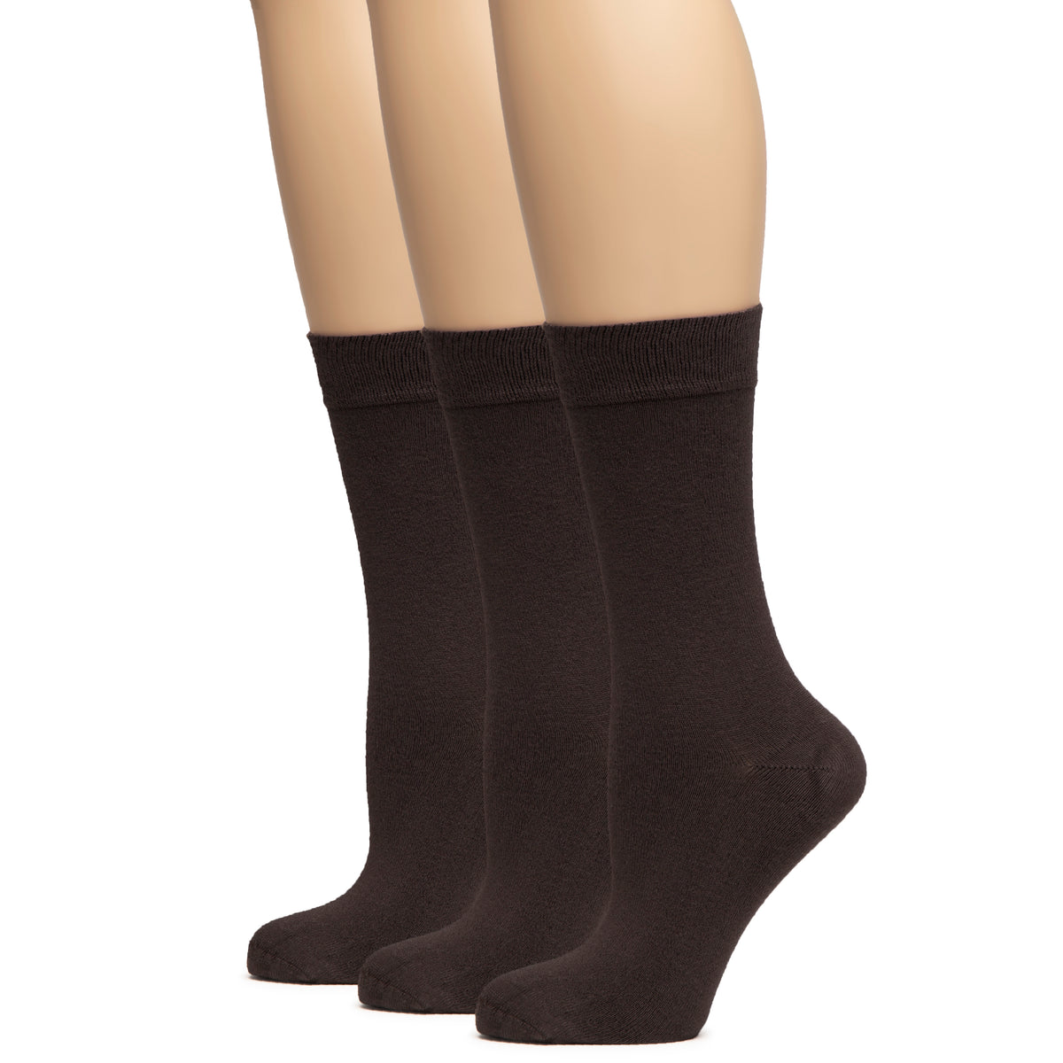 Hugh Ugoli Women's Bamboo Dress Socks Crew Soft Comfy Seamless Toe, 3 Pairs, Shoe Size: 5-8/9-11 | Shoe Size: 9-11 | Dark Brown