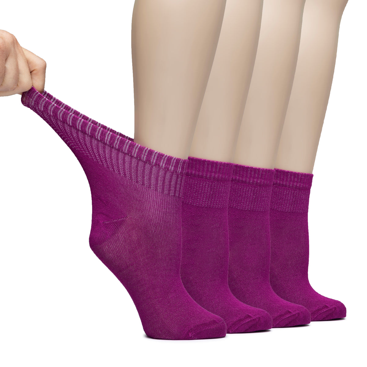 Hugh Ugoli Lightweight Women's Diabetic Ankle Socks Bamboo Thin Socks Seamless Toe and Non-Binding Top, 4 Pairs, , Shoe Size: 6-9/10-12 | Shoe Size: 10-12 | Fuchsia