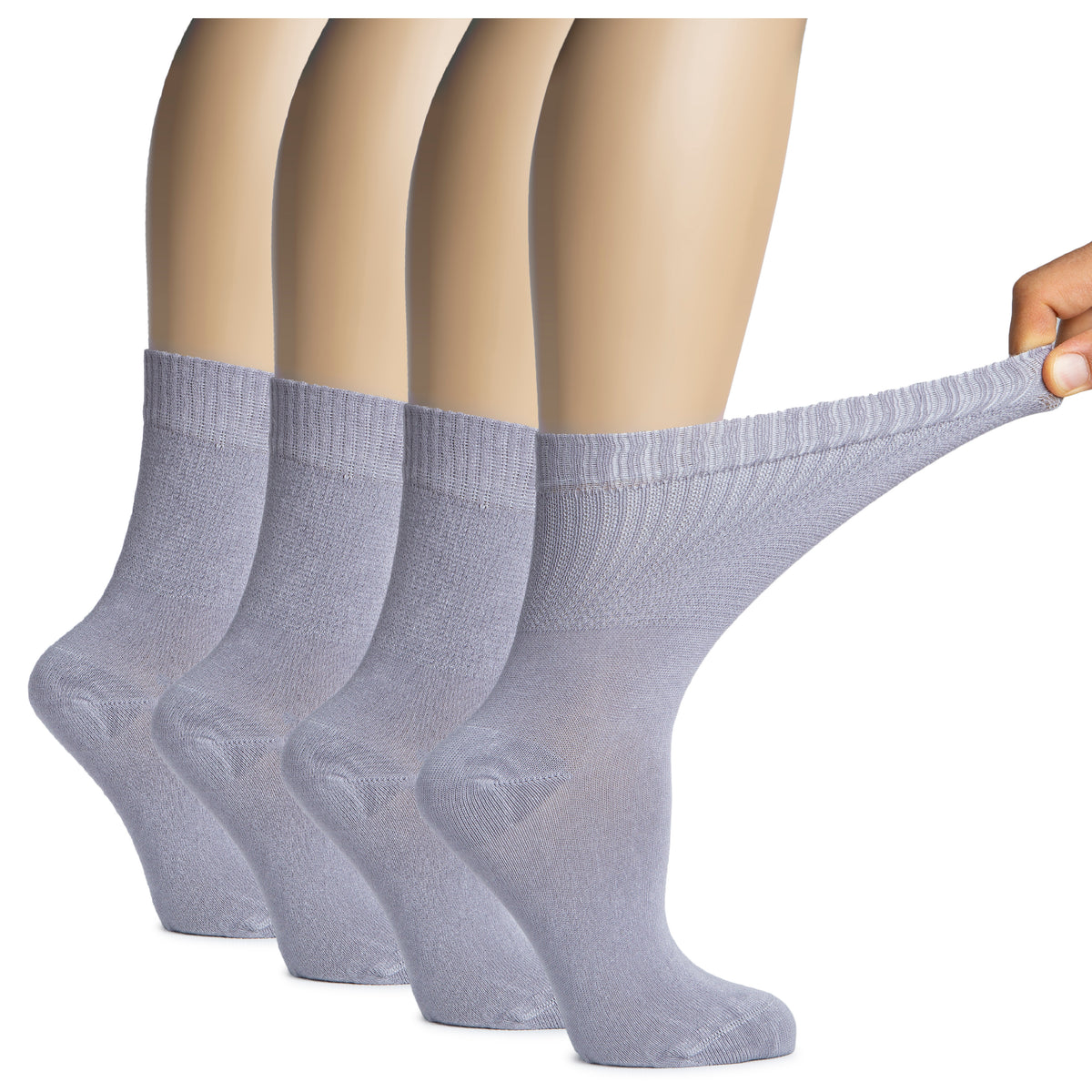 Hugh Ugoli Women's Bamboo Diabetic Crew Thin Socks With Seamless Toe, Soft Socks For Pregnant Women & Elderly People, 4 Pairs | Shoe Size: 9-12 | Light Beige