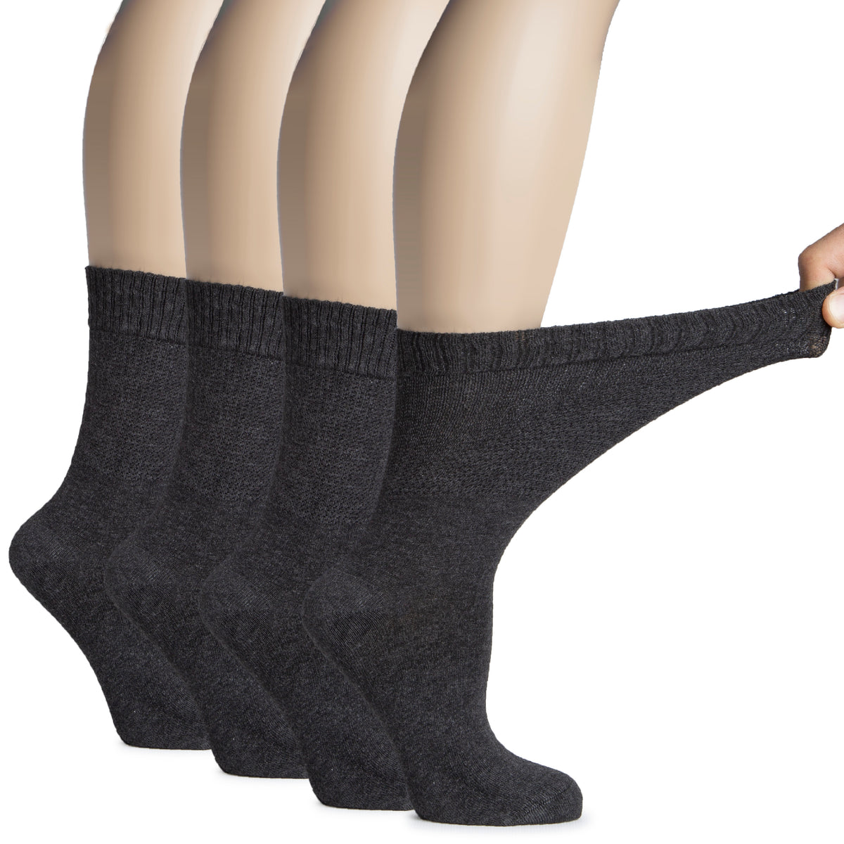 Hugh Ugoli Women's Bamboo Diabetic Crew Thin Socks With Seamless Toe, Soft Socks For Pregnant Women & Elderly People, 4 Pairs | Shoe Size: 9-12 | Brown