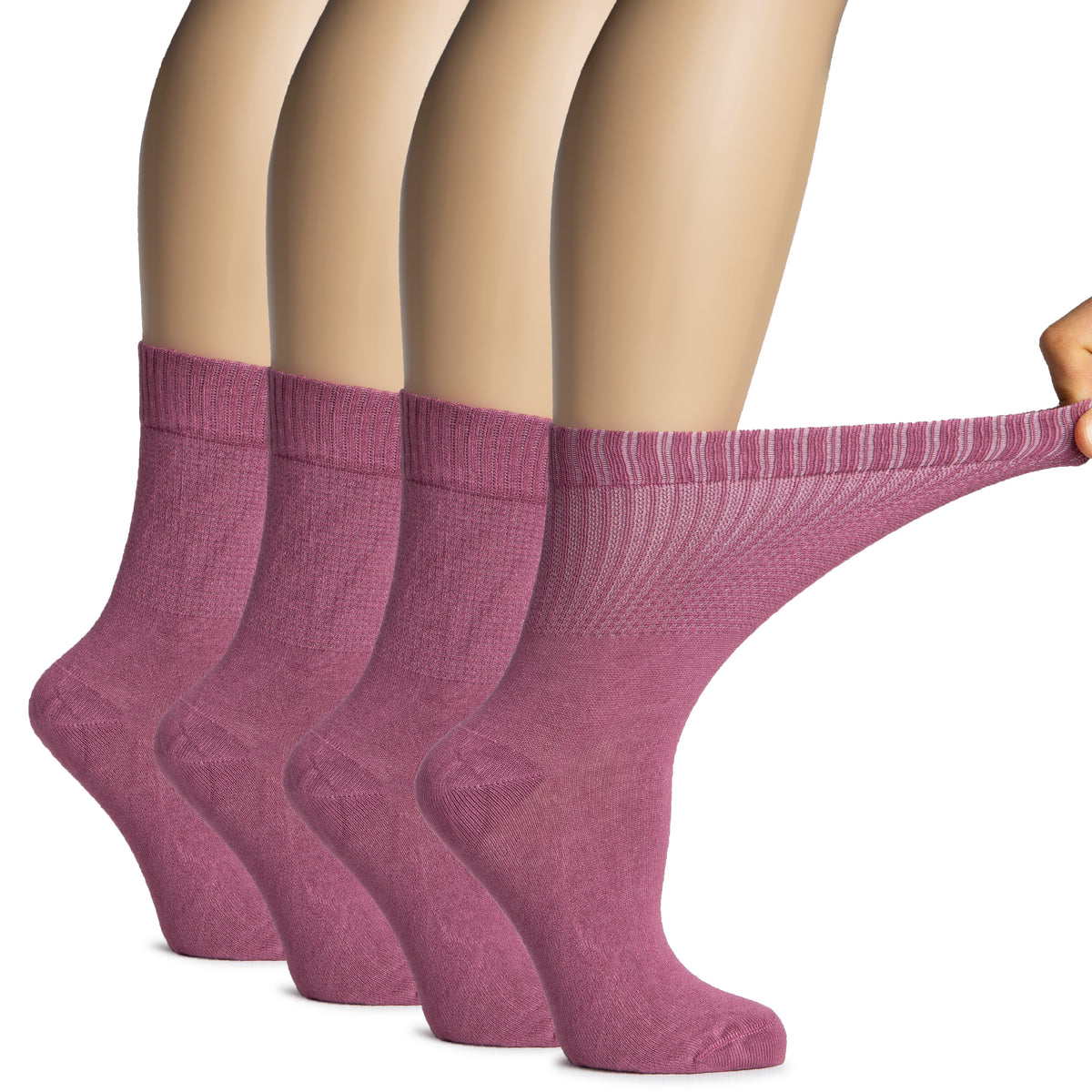 Hugh Ugoli Women's Bamboo Diabetic Crew Thin Socks With Seamless Toe, Soft Socks For Pregnant Women & Elderly People, 4 Pairs | Shoe Size: 9-12 | Pool Blue
