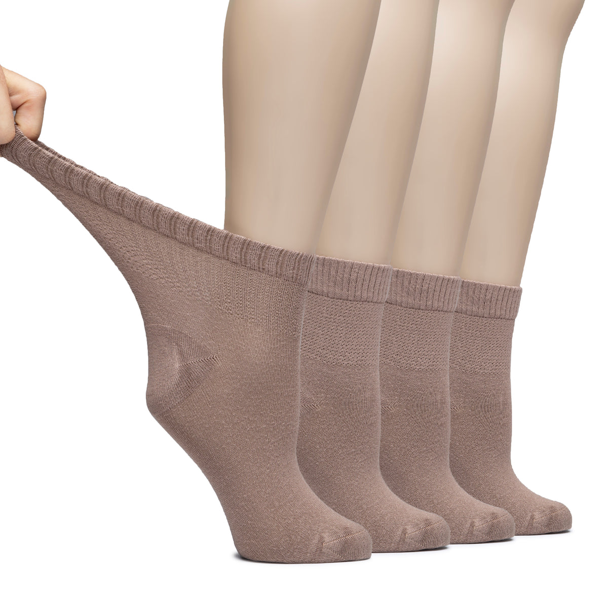 Hugh Ugoli Lightweight Women's Diabetic Ankle Socks Bamboo Thin Socks Seamless Toe and Non-Binding Top, 4 Pairs, , Shoe Size: 6-9/10-12 | Shoe Size: 10-12 | Milk Coffee