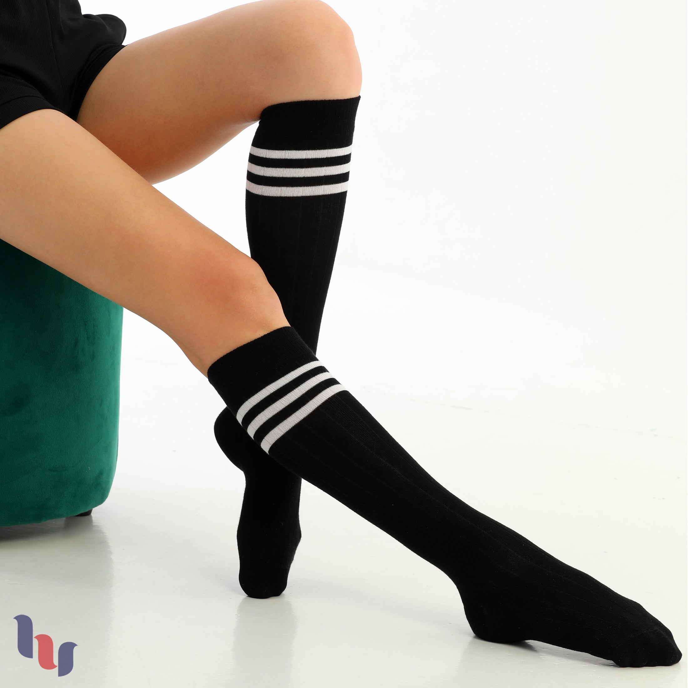 Women's Striped Cotton Dress Knee-High Socks, 4 Pairs
