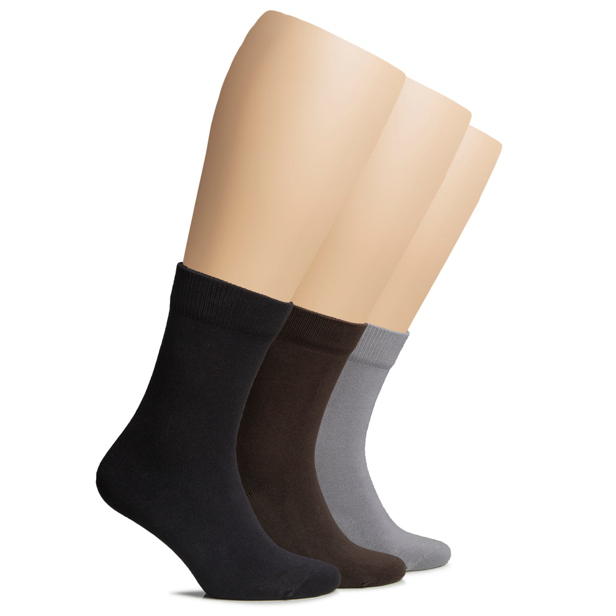 Hugh Ugoli Women Cotton Warm Winter Socks Crew with Seamless Toe, 3 Pairs | Shoe Size: 6-9 | Gray / Black / Brown