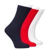  A trio of men's cotton dress crew socks in patriotic colors of red, white, and blue. Perfect for kids who want to show their American spirit.