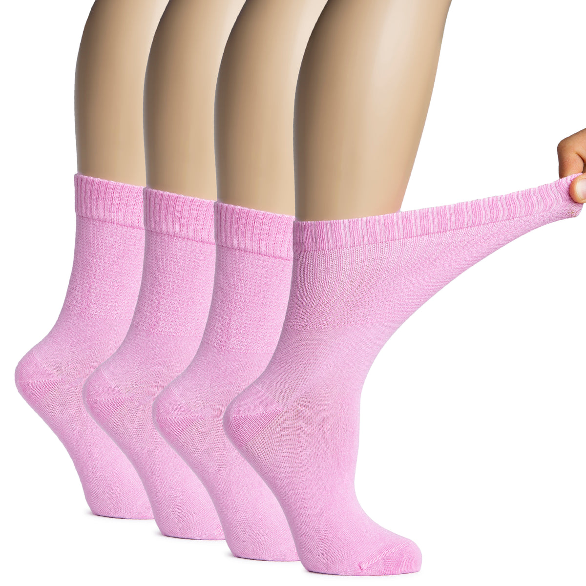 Hugh Ugoli Women's Bamboo Diabetic Crew Thin Socks With Seamless Toe, Soft Socks For Pregnant Women & Elderly People, 4 Pairs | Shoe Size: 9-12 | Melange Gray