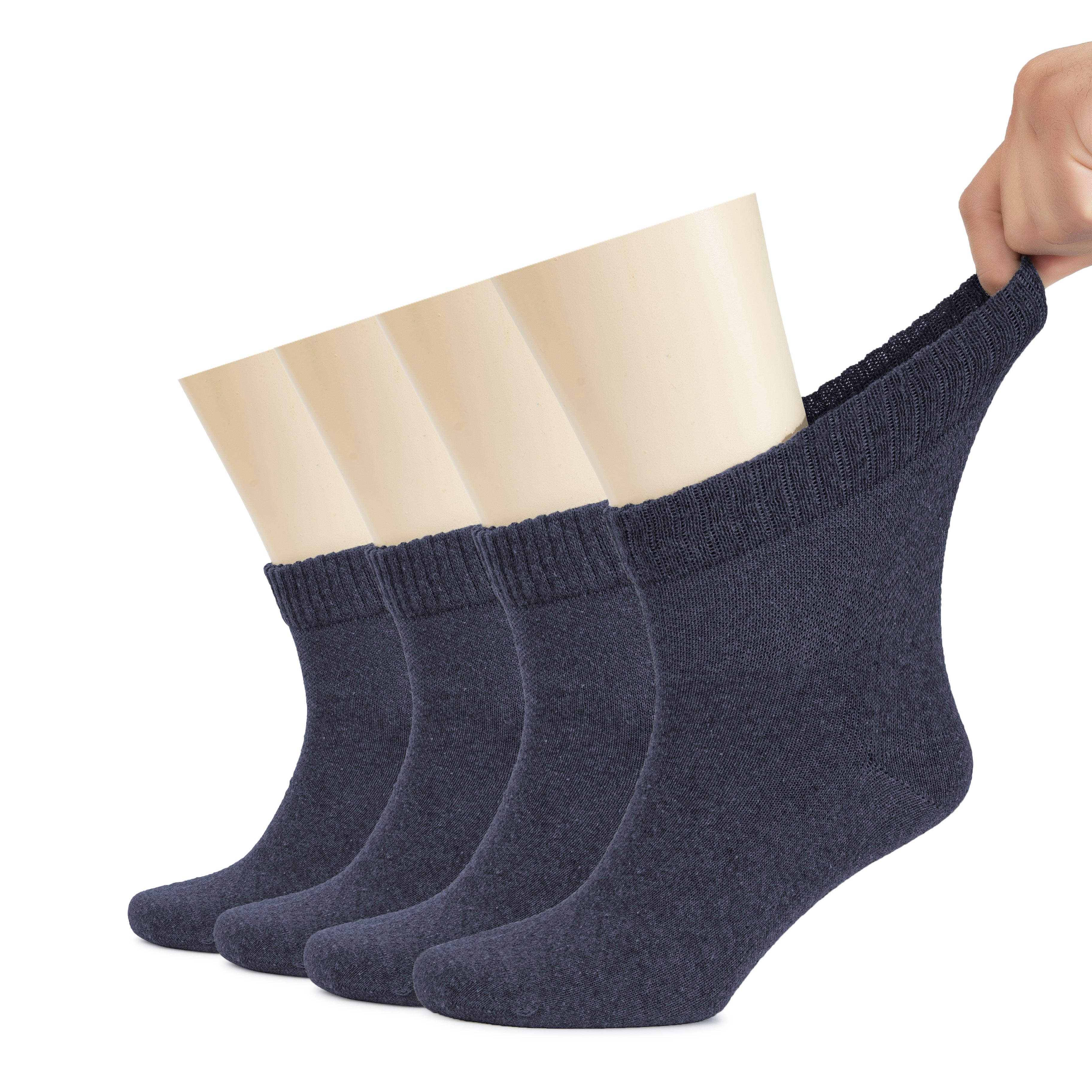 These are Men's Diabetic Ankle Socks in blue, designed for comfort and support. The socks are pictured on a white background.