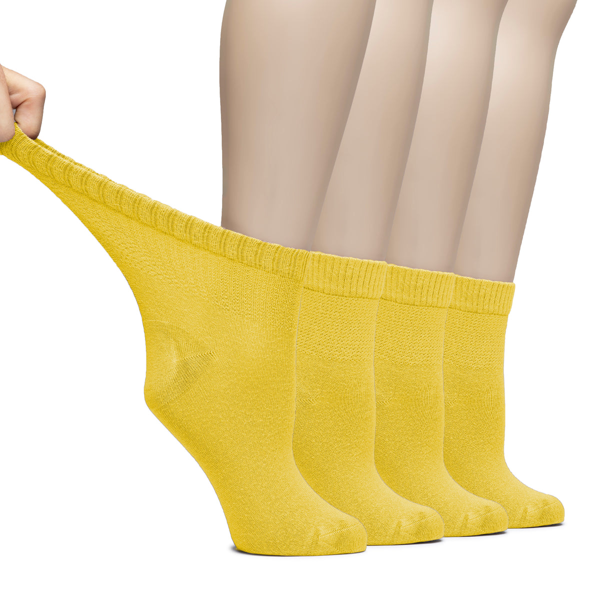 Hugh Ugoli Lightweight Women's Diabetic Ankle Socks Bamboo Thin Socks Seamless Toe and Non-Binding Top, 4 Pairs, , Shoe Size: 6-9/10-12 | Shoe Size: 10-12 | Yellow
